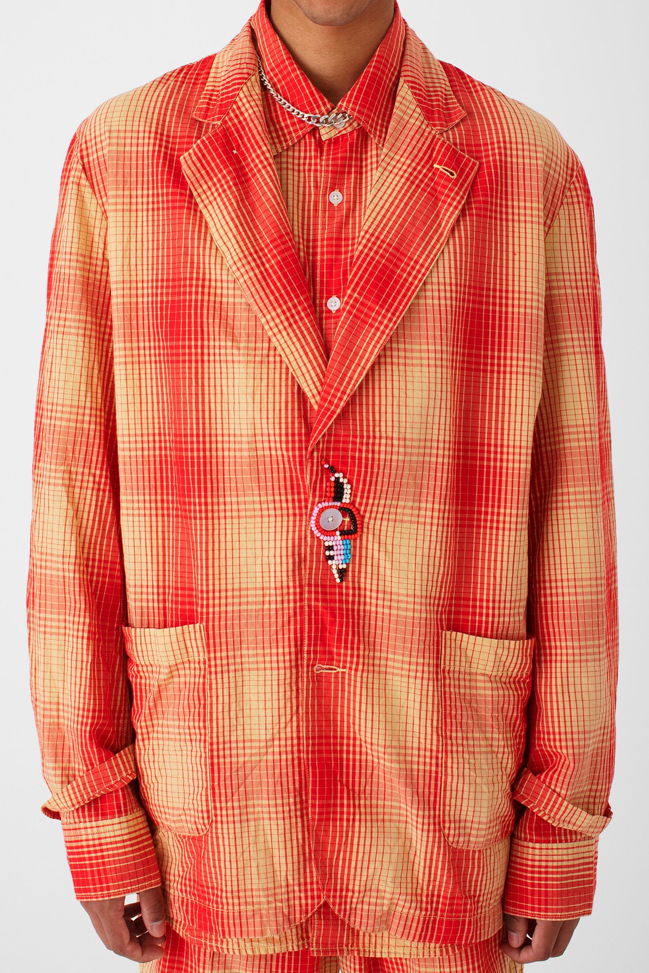 NOMA t.d. - Ombre Plaid Jacket With Beading -ジャケット-（Red×Off / レッド×オフ） |  STACK STORE