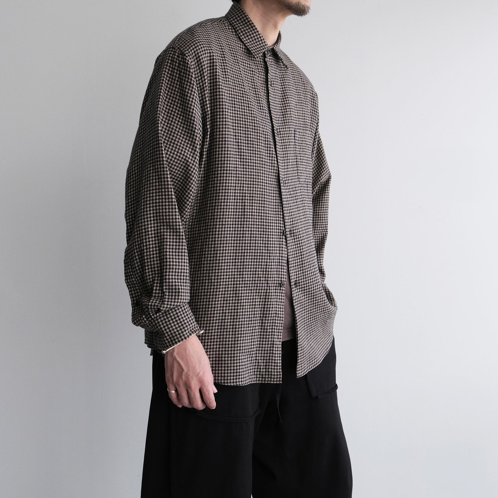 Cotton Wool Check Shirts -シャツ-（B×B Check / ベージュブラックチェック）
