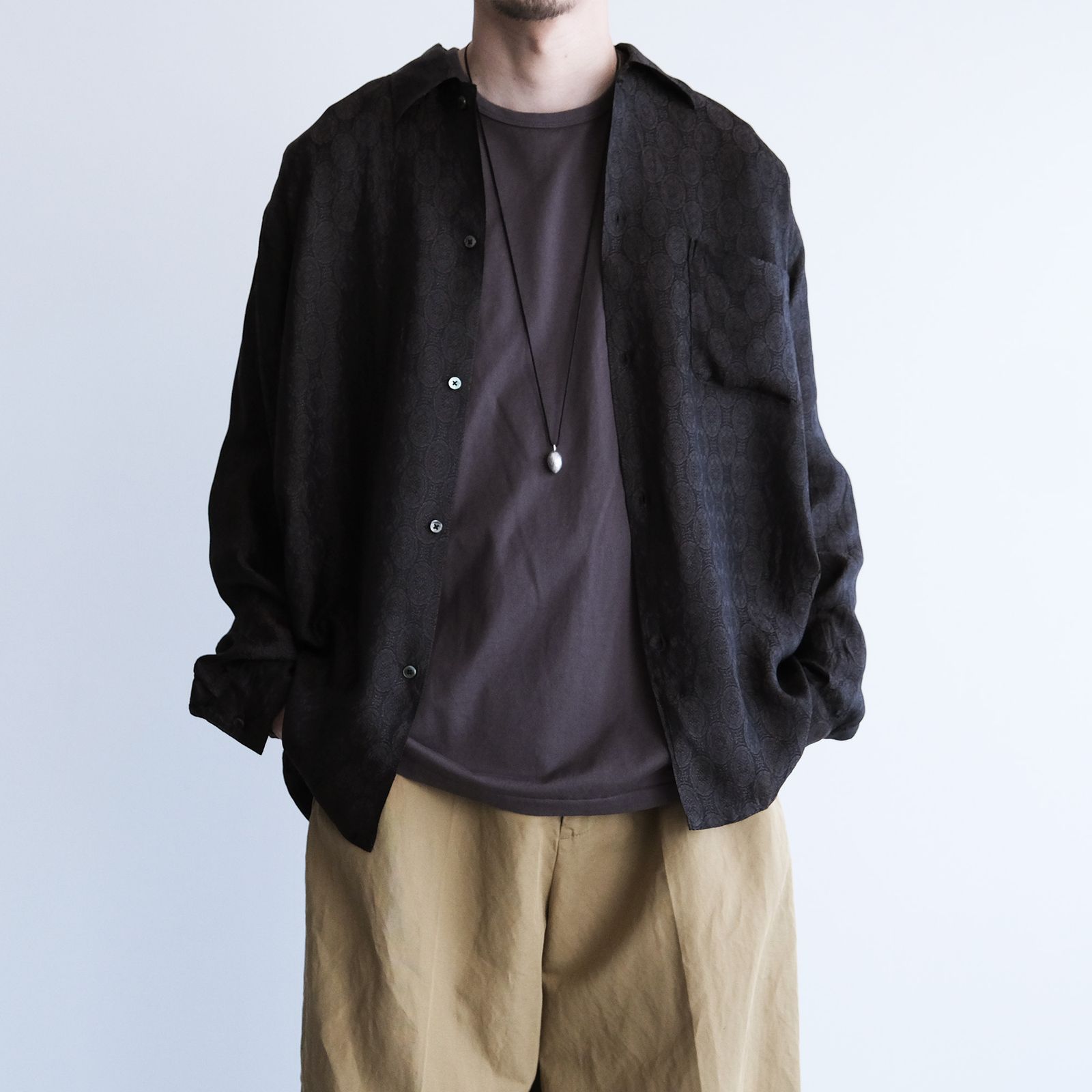 Cupro-Regular Collar L/S Shirts -シャツ-（Charcoal / チャコール）