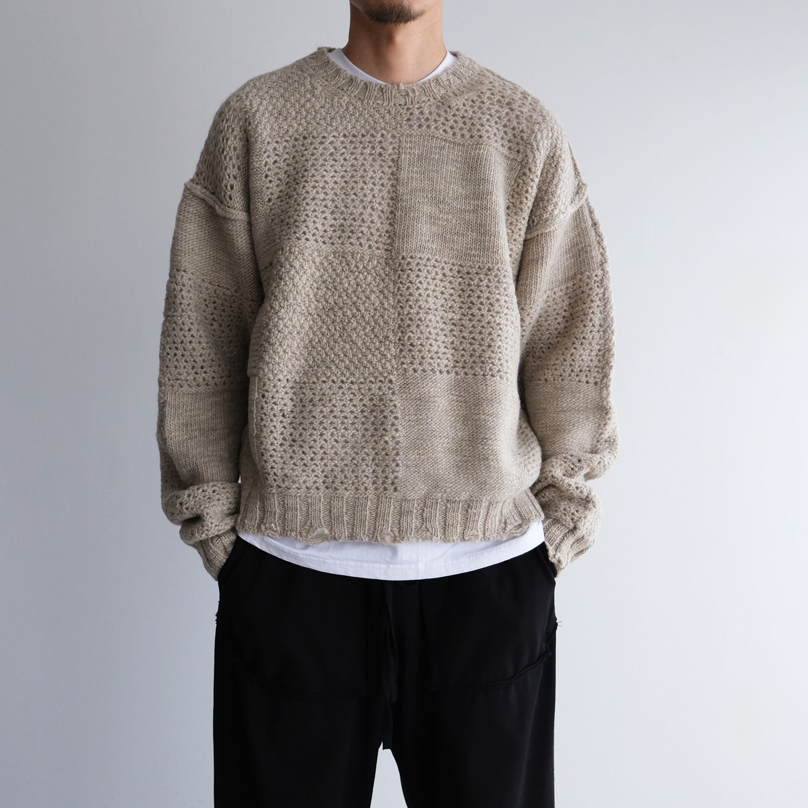 Patchwork Sweater -セーター-（Gray Beige / グレーベージュ）