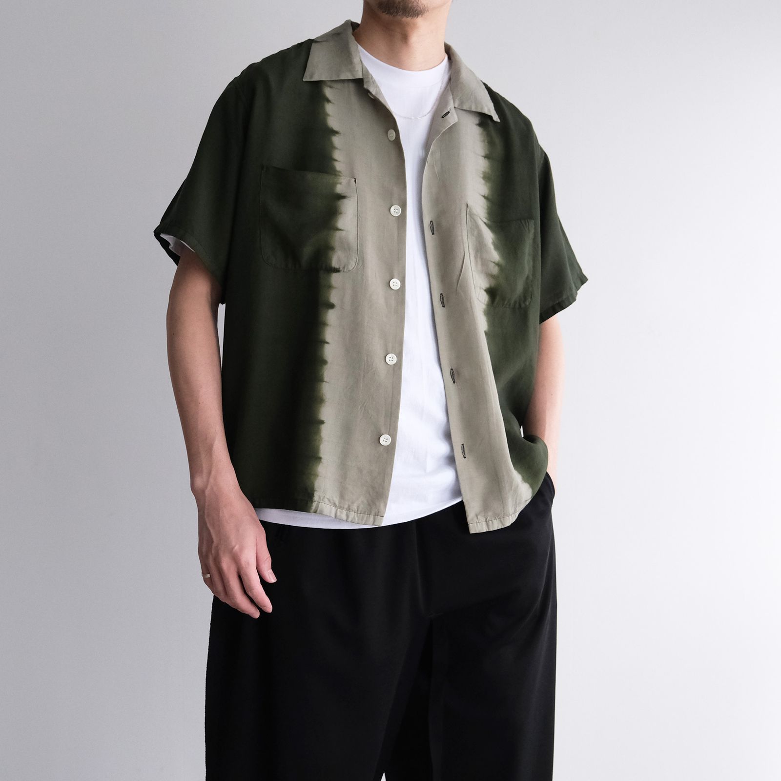 Hand Dye Open Collar SS Shirt -シャツ-（Forest Green / フォレスト グリーン）