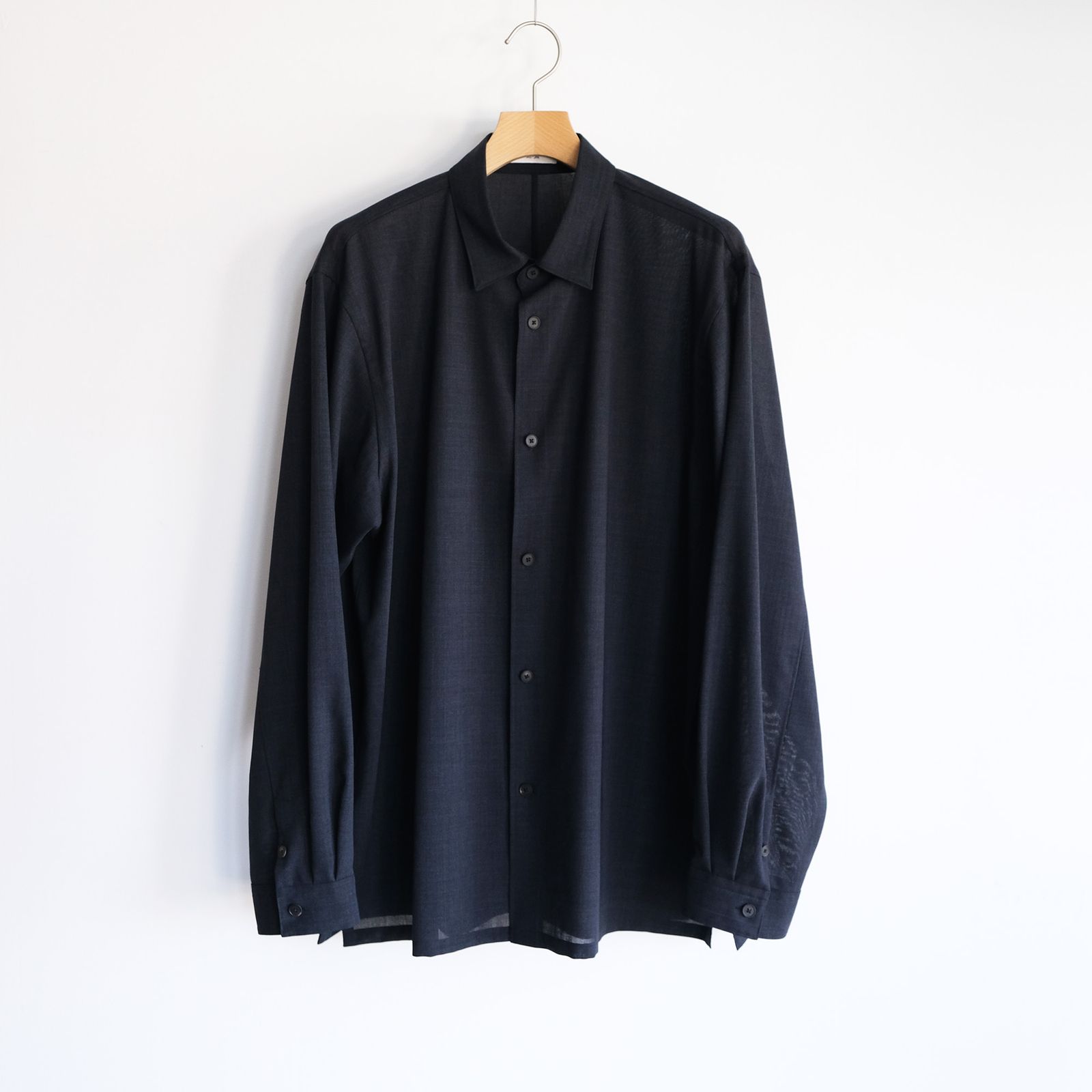 Twist Wool Gauze Loose Fit Shirt -シャツ-（Navy Top / ネイビートップ）