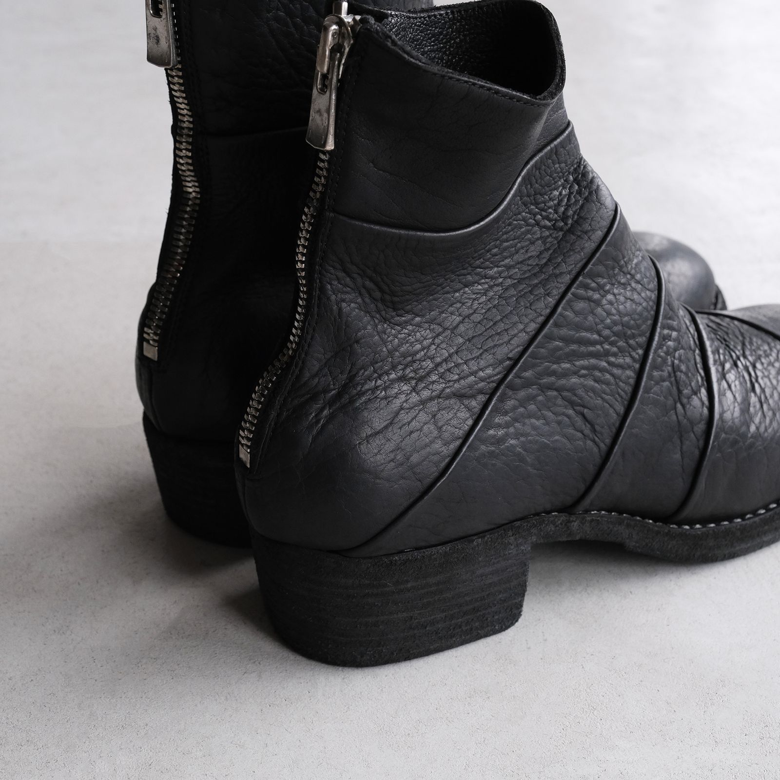 367ZB Bison Full Grain Lined Folded Back Zip Boot -ブーツ-（Black / ブラック）
