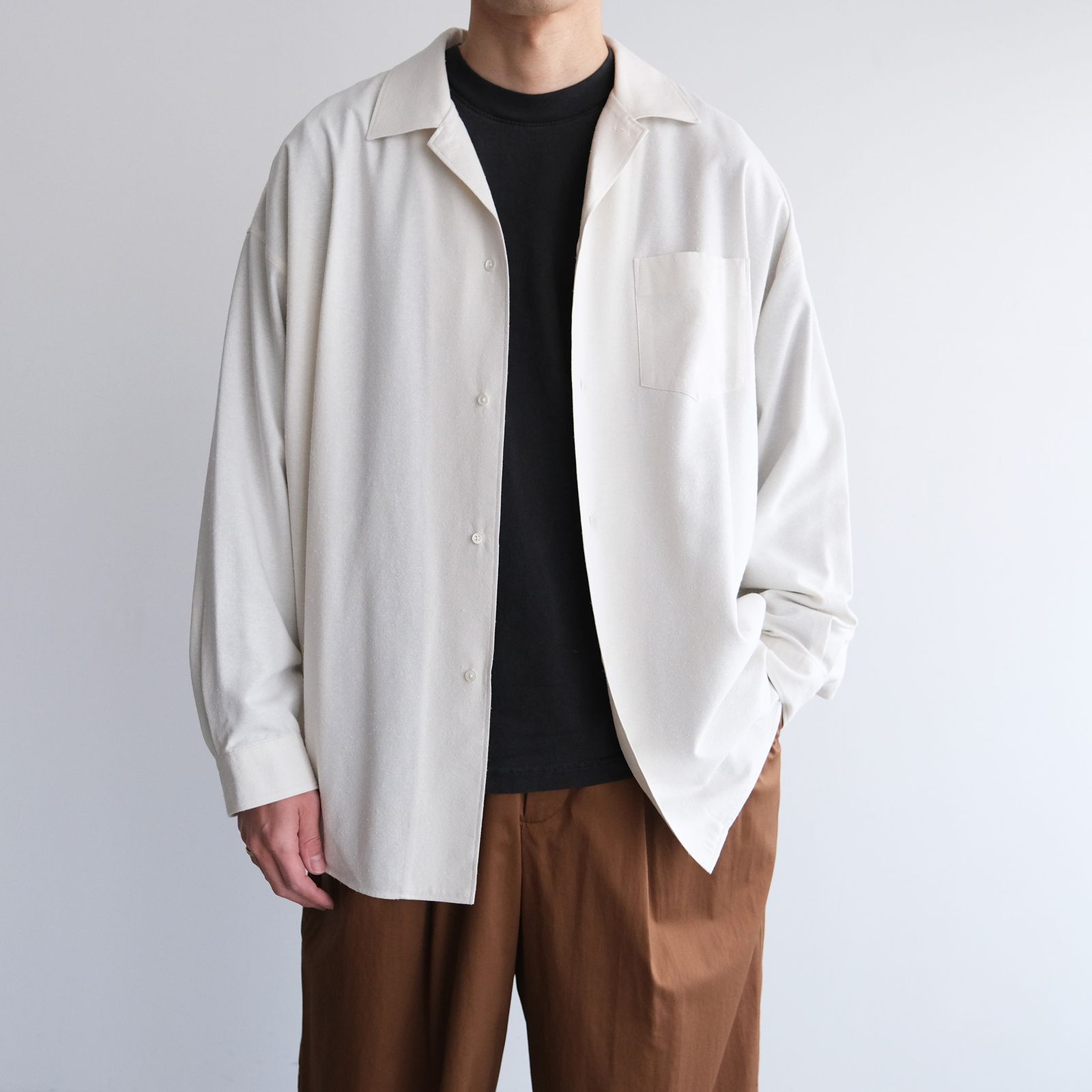Silk Noil Viscose Sleeping Shirt -シャツ-（Ecru / エクリュ）