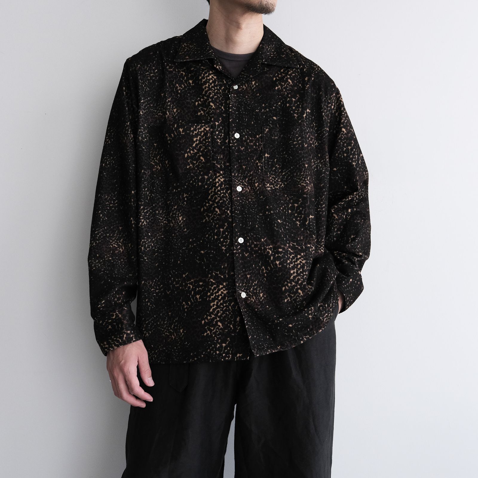 Leopard Flannel Open Collar Shirt -シャツ-（Brown / ブラウン）