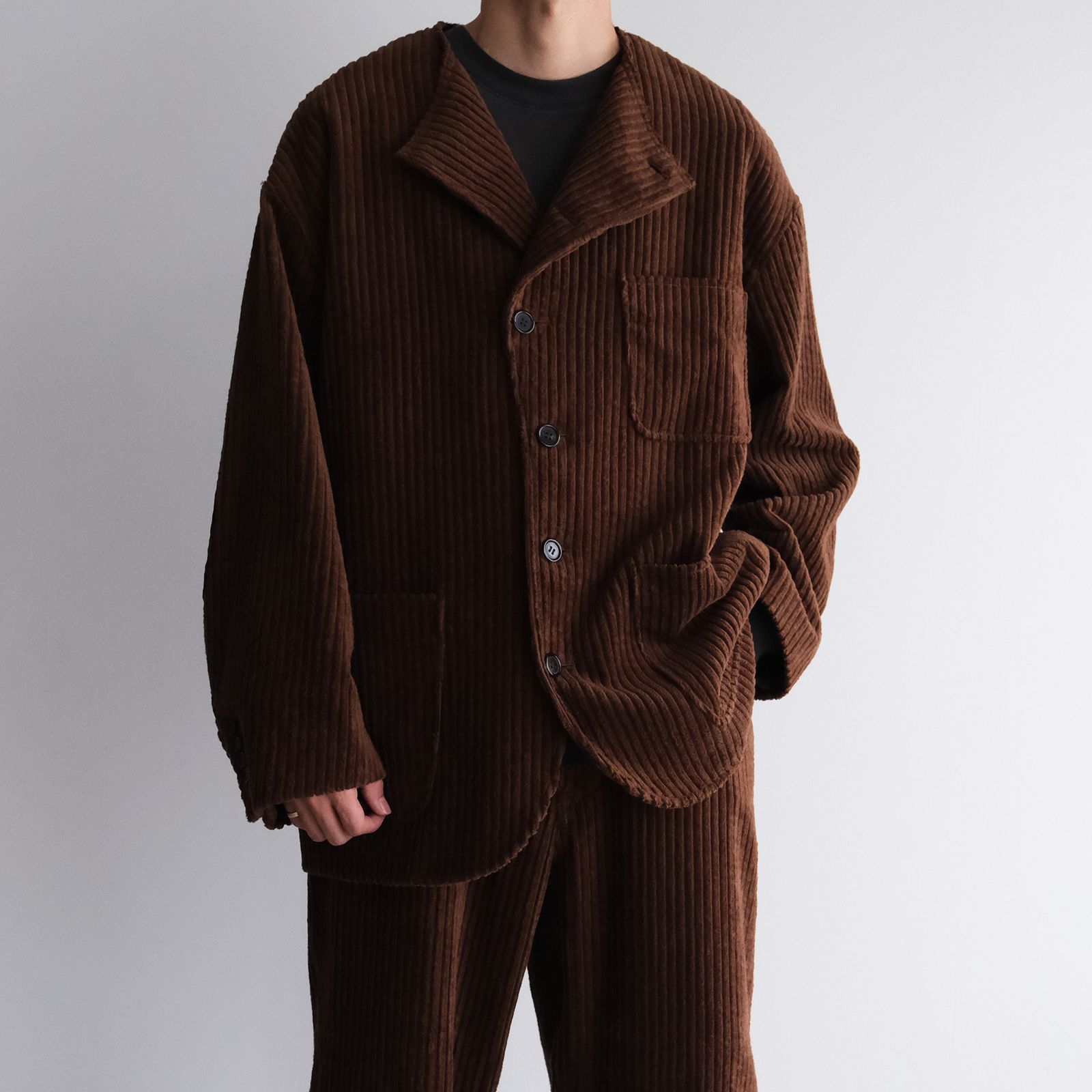 Corduroy Collarless Jacket -ジャケット-（Brown / ブラウン）