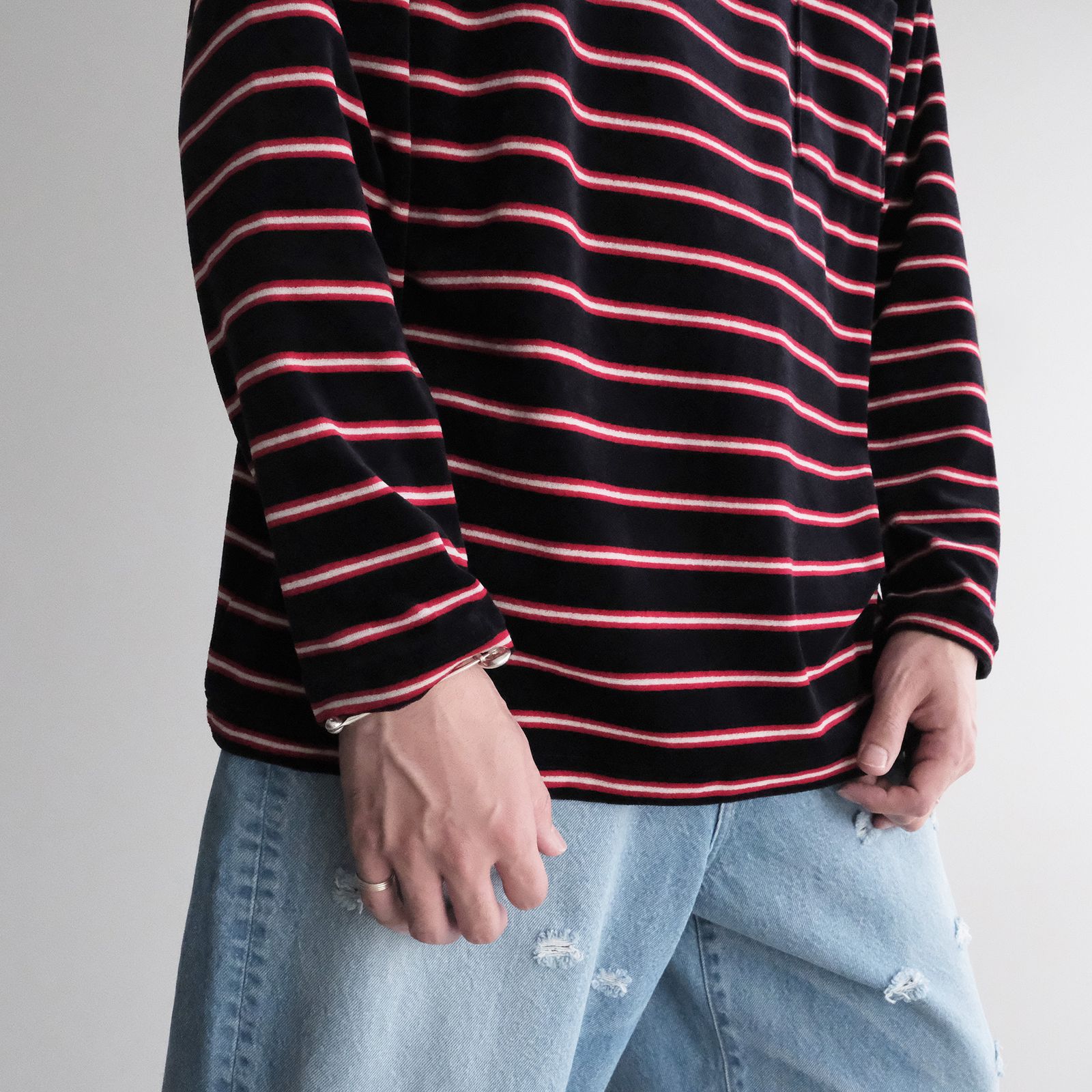Velvet Border Long Sleeve Tee -Tシャツ-（Navy×Red / ネイビー×レッド）