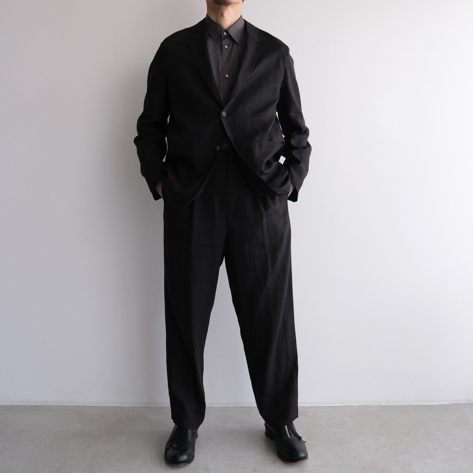 Silk Linen Mixing Loose Fit Pants -スラックス-（Black / ブラック）