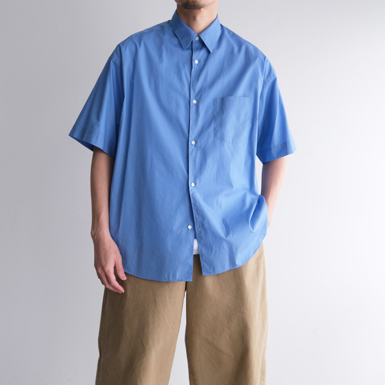 Broad S/S Oversized Regular Collar Shirt -シャツ-（Blue / ブルー）GM261-50003B