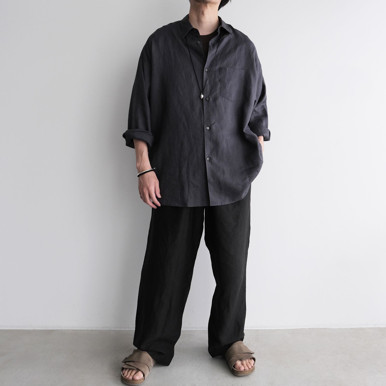 Linen L/S Oversized Regular Collar Shirt -シャツ-（C.Gray / C.グレー）GM262-50039B