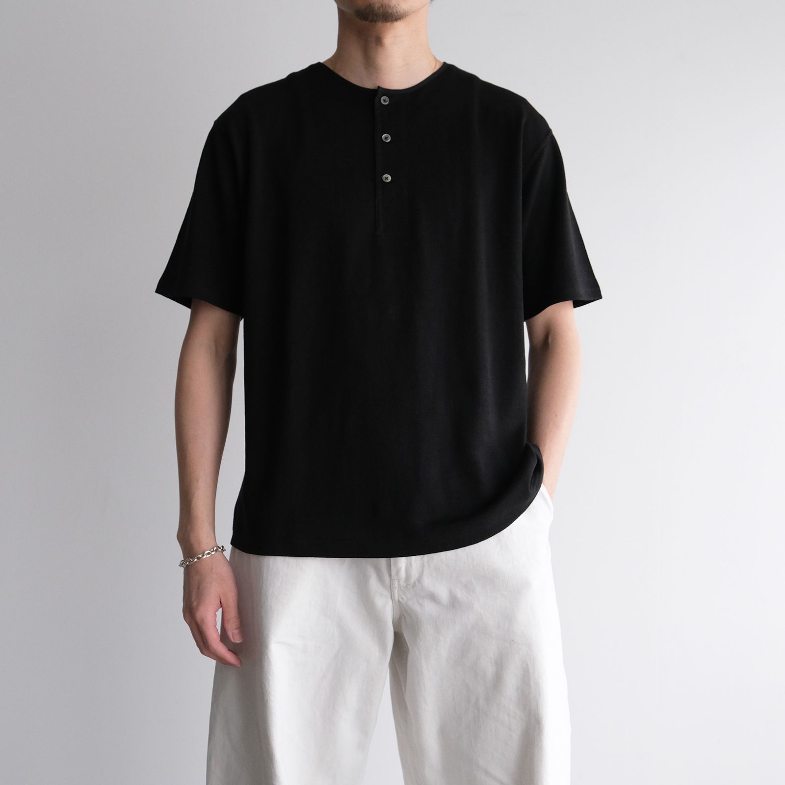 Linen 10oz Henry Neck Pullover -Tシャツ-（Black / ブラック）