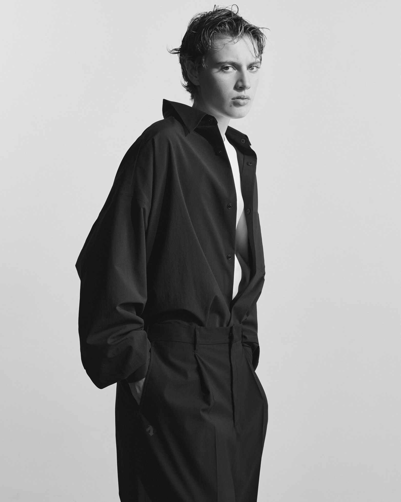 DESCENTE for Graphpaper L/S Oversized Regular Collar Shirt -シャツ-（Black / ブラック）DU263-5001