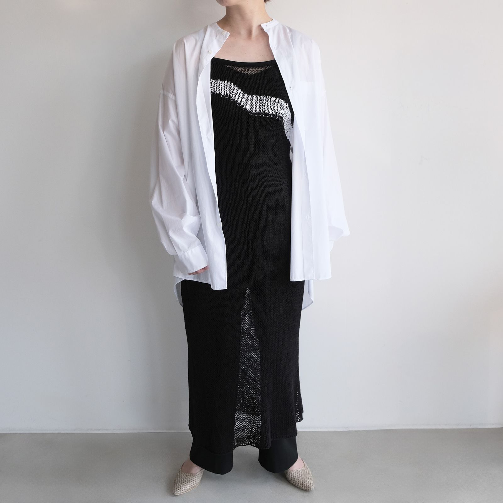 Mesh Knit Slip Dress -ワンピース-（Black / ブラック）