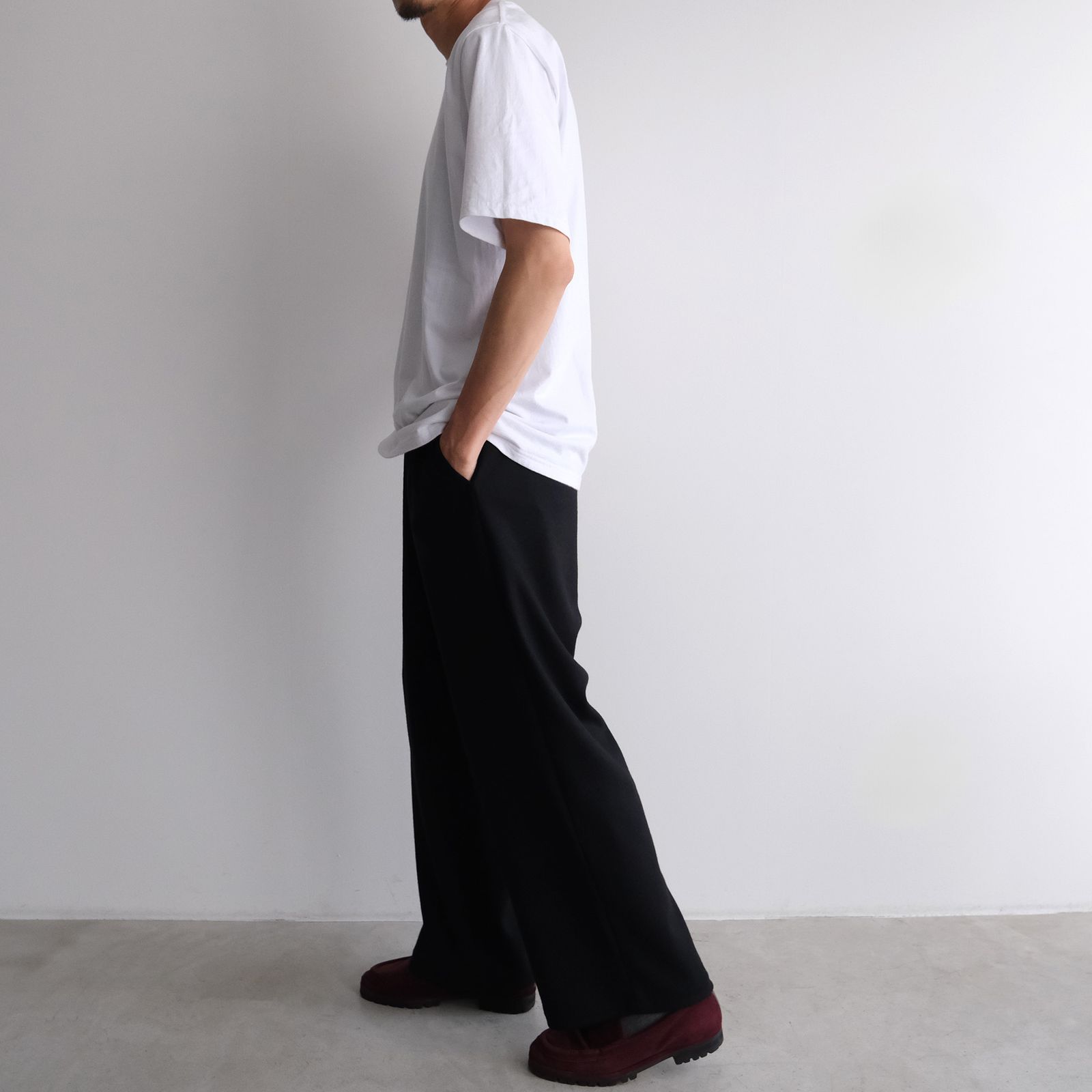 Wool Smooth Flannel Easy Wide Pants -ワイドパンツ-（Black / ブラック）GU253-40223B