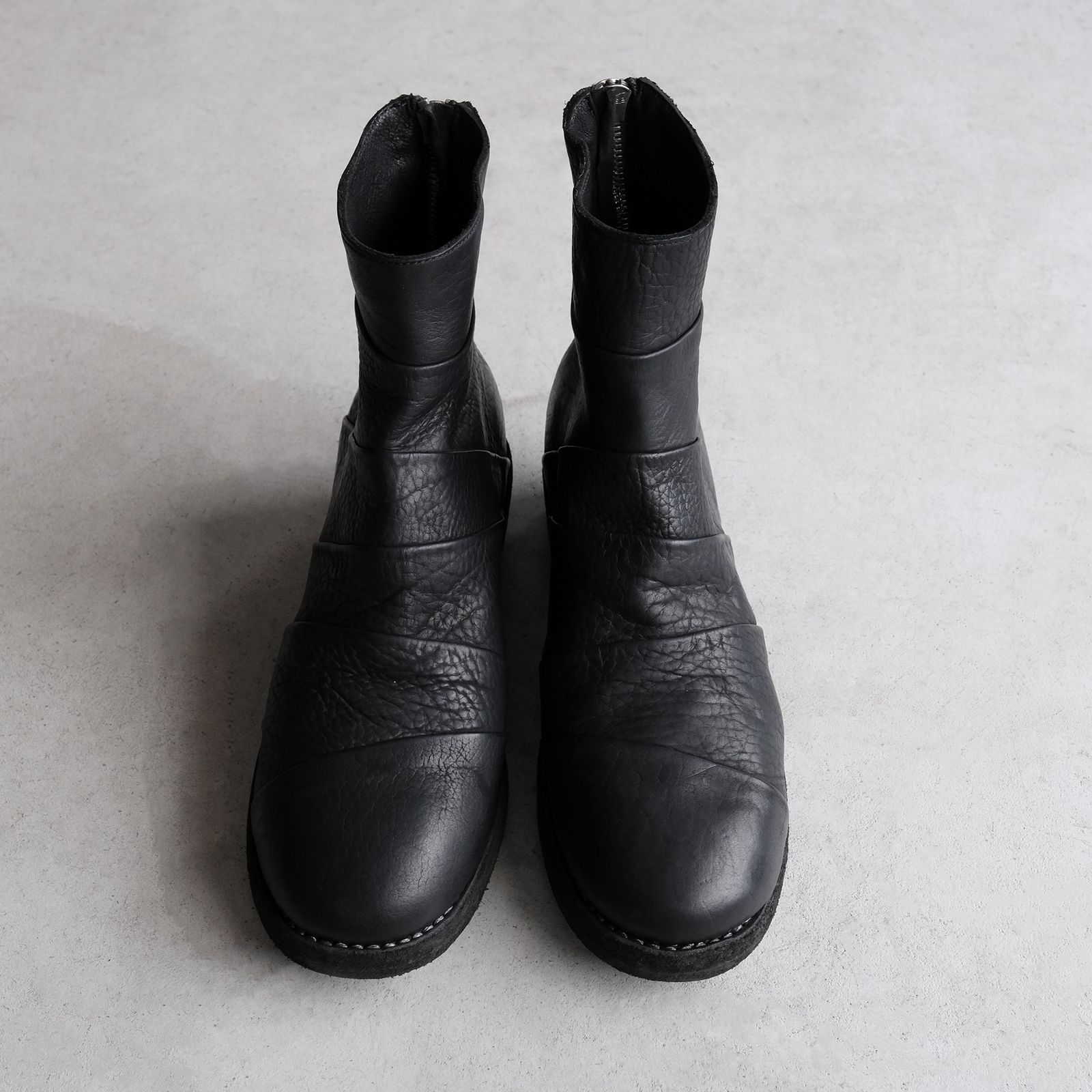 367ZB Bison Full Grain Lined Folded Back Zip Boot -ブーツ-（Black / ブラック）