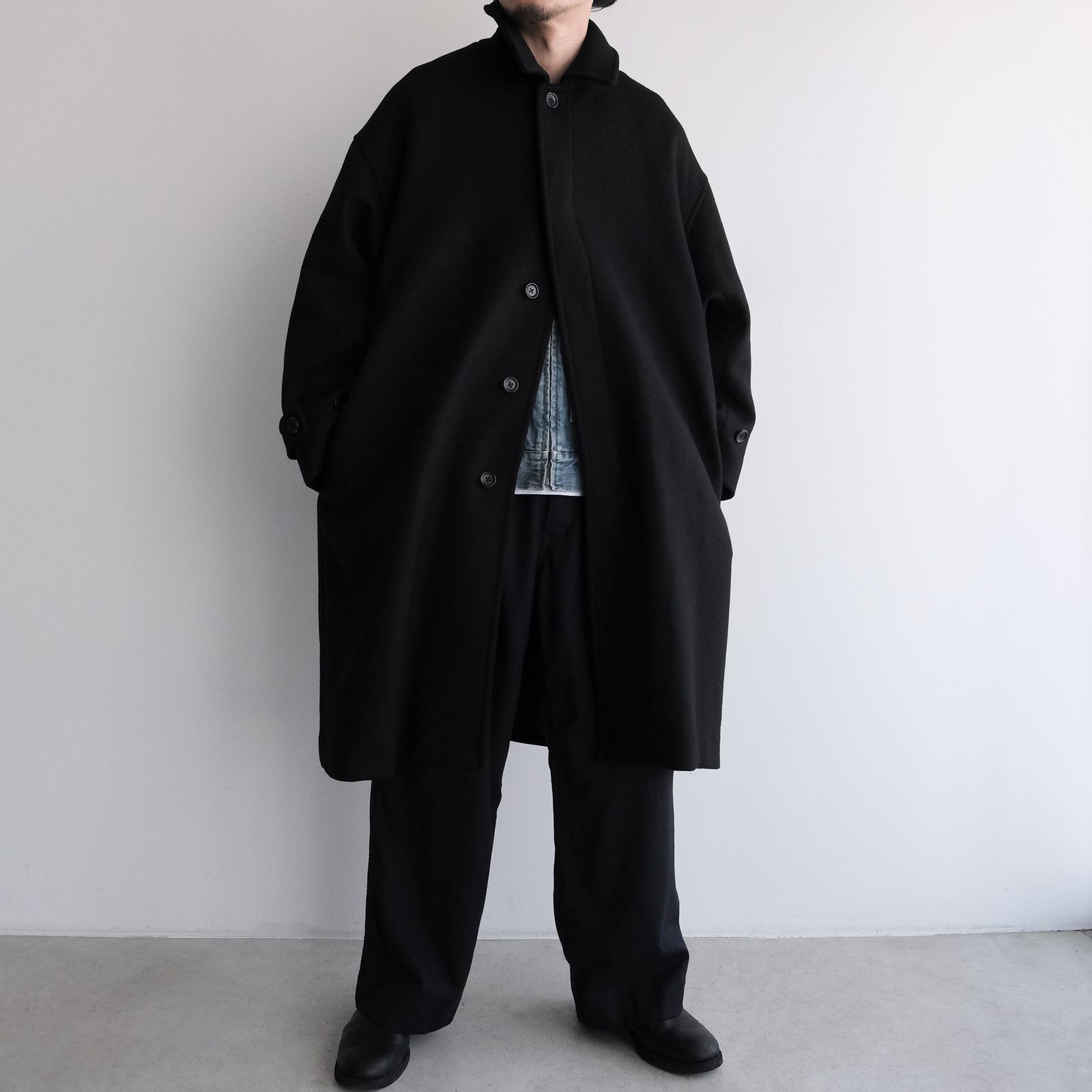 Light Melton Oversized Coat -コート-（Black / ブラック）GU263-10420B