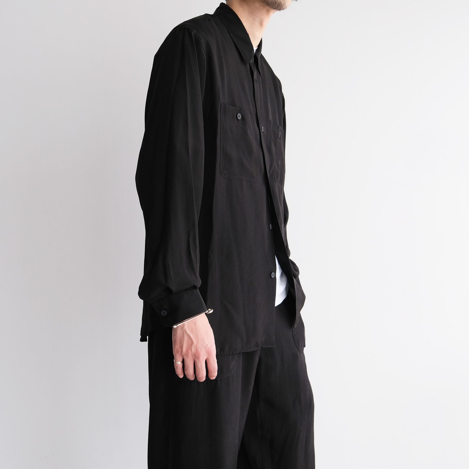 Fibril Silk Tafta Work Shirt -シャツ-（Black / ブラック）