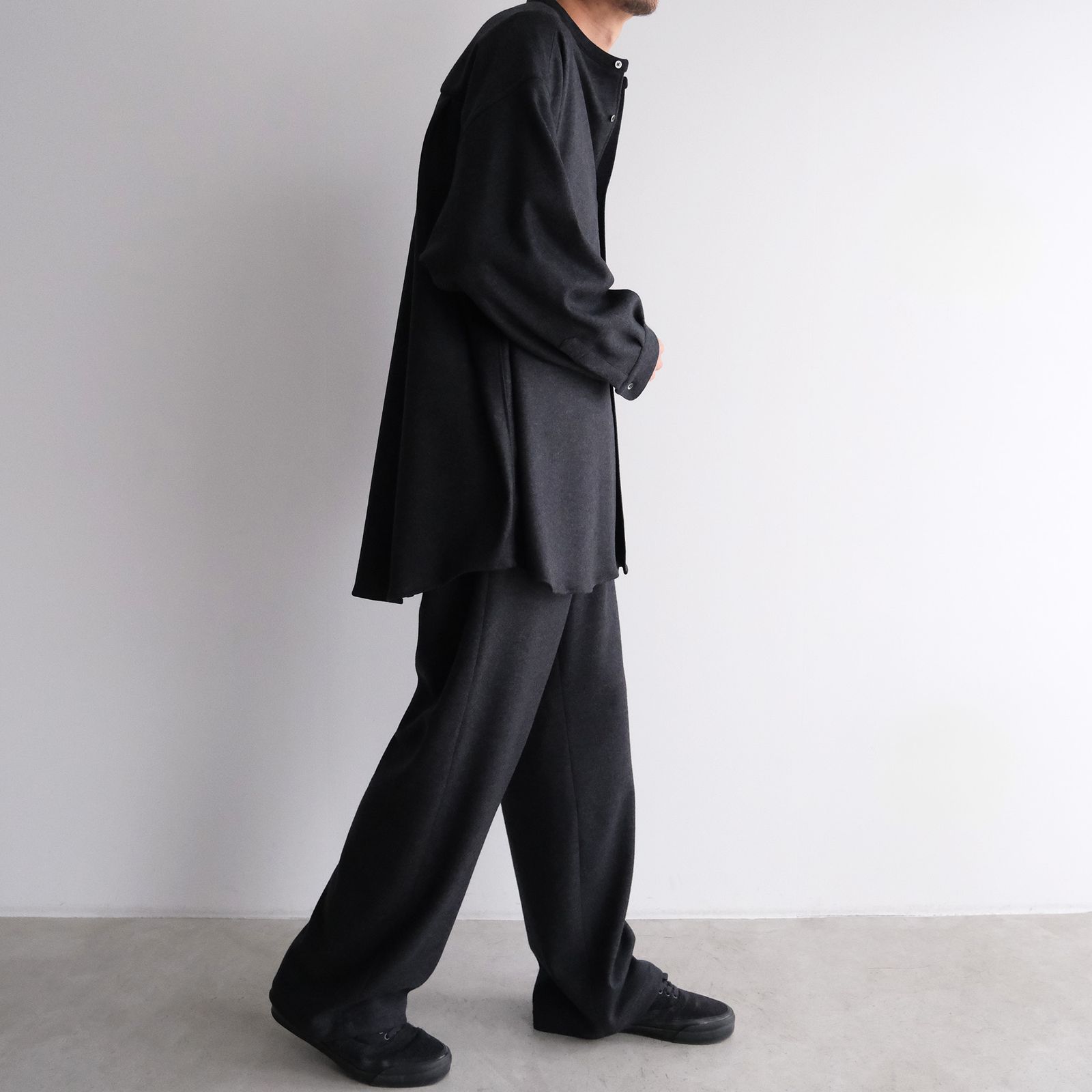Wool Smooth Flannel Oversized Band Collar Shirt -オーバーサイズシャツ-（Gray / グレー）GU253-50222B
