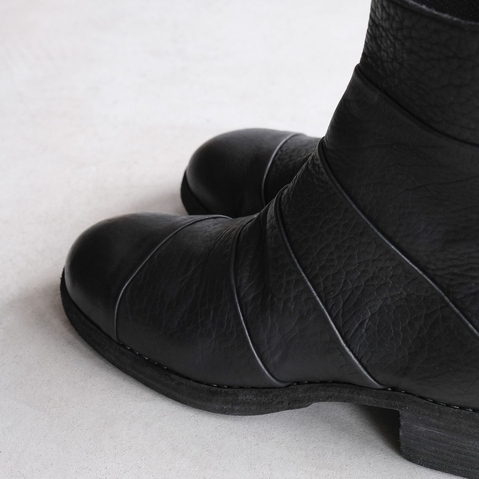 367ZB Bison Full Grain Lined Folded Back Zip Boot -ブーツ-（Black / ブラック）