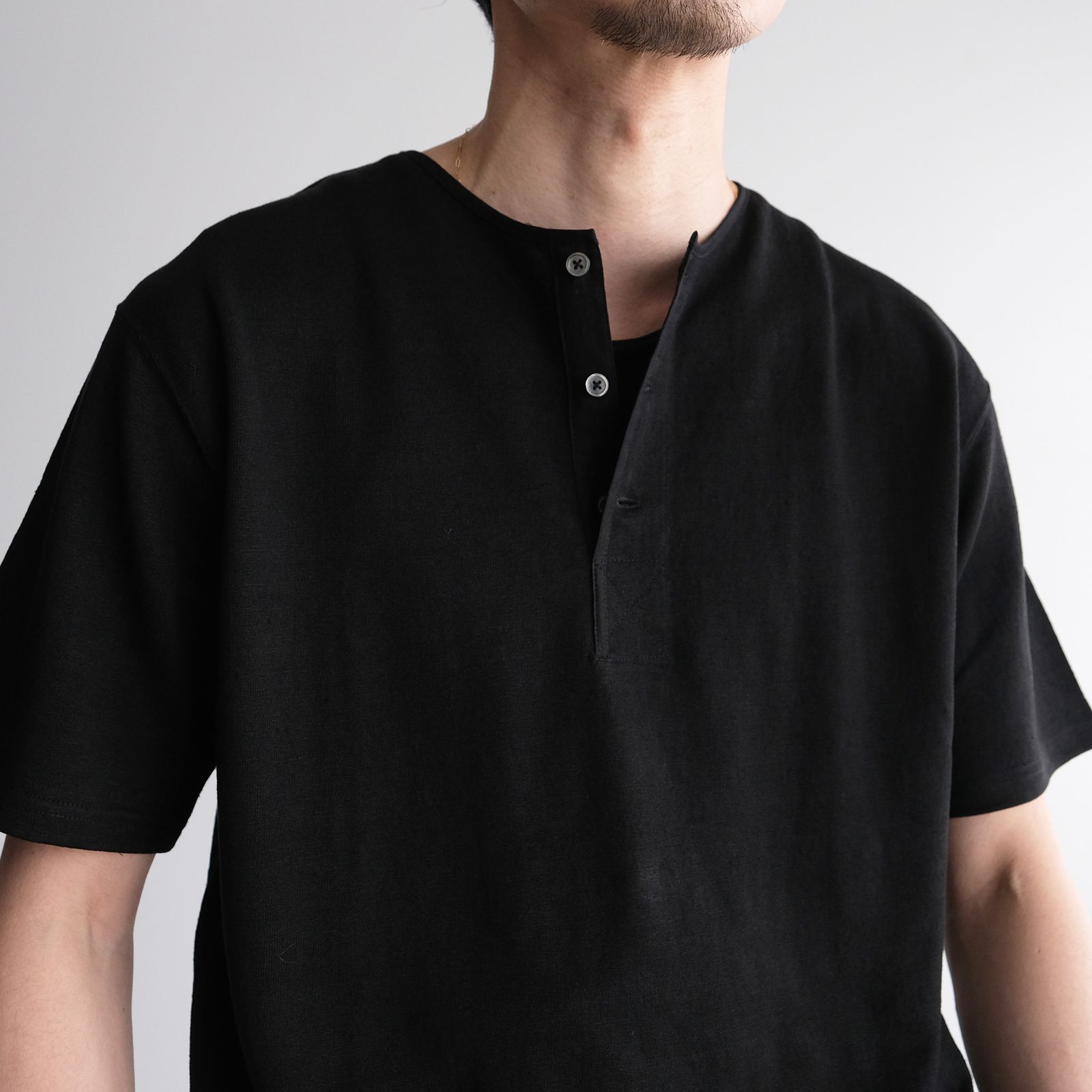 Linen 10oz Henry Neck Pullover -Tシャツ-（Black / ブラック）