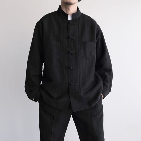Pin-stripe Double Button Shirt -シャツ-（Black / ブラック）