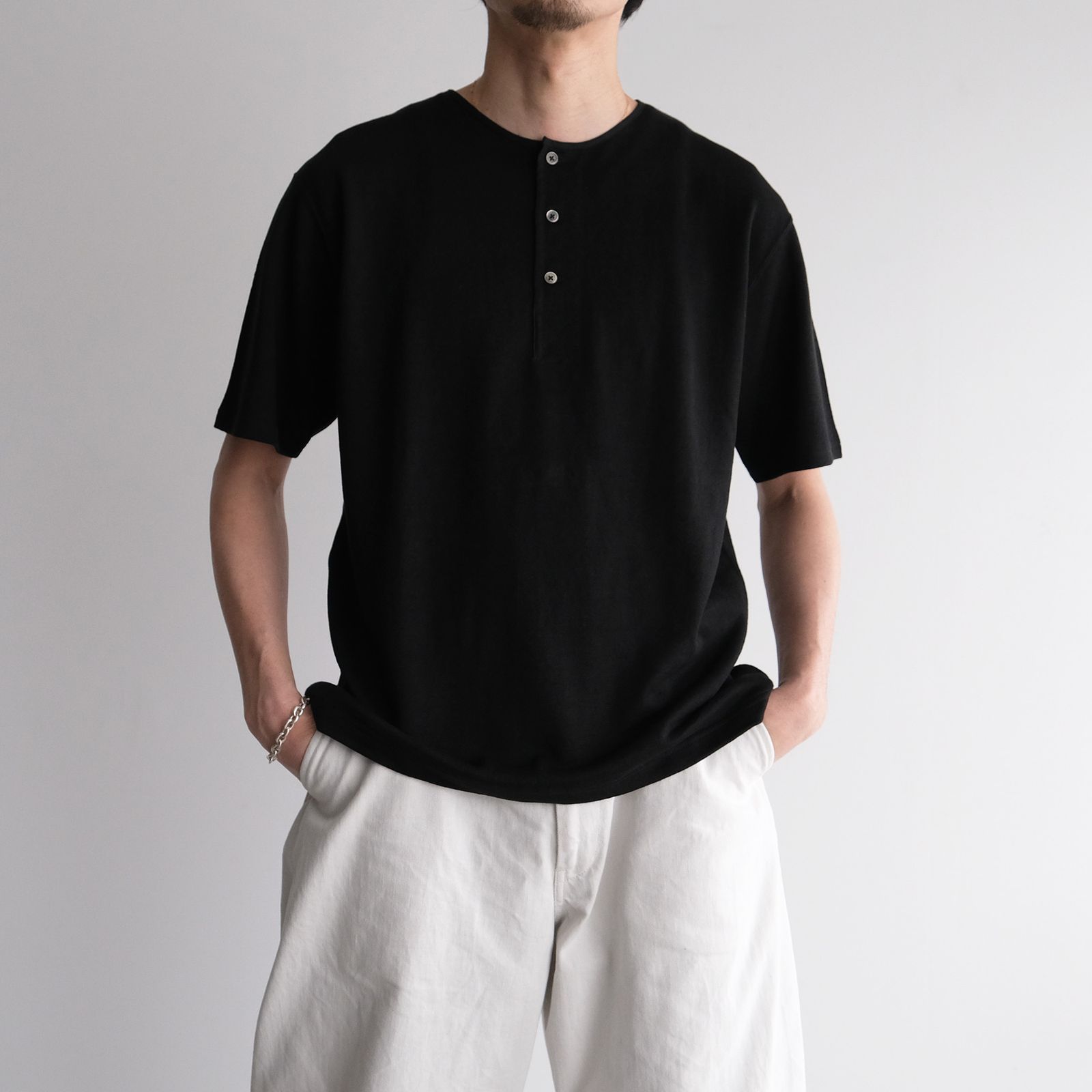 Linen 10oz Henry Neck Pullover -Tシャツ-（Black / ブラック）