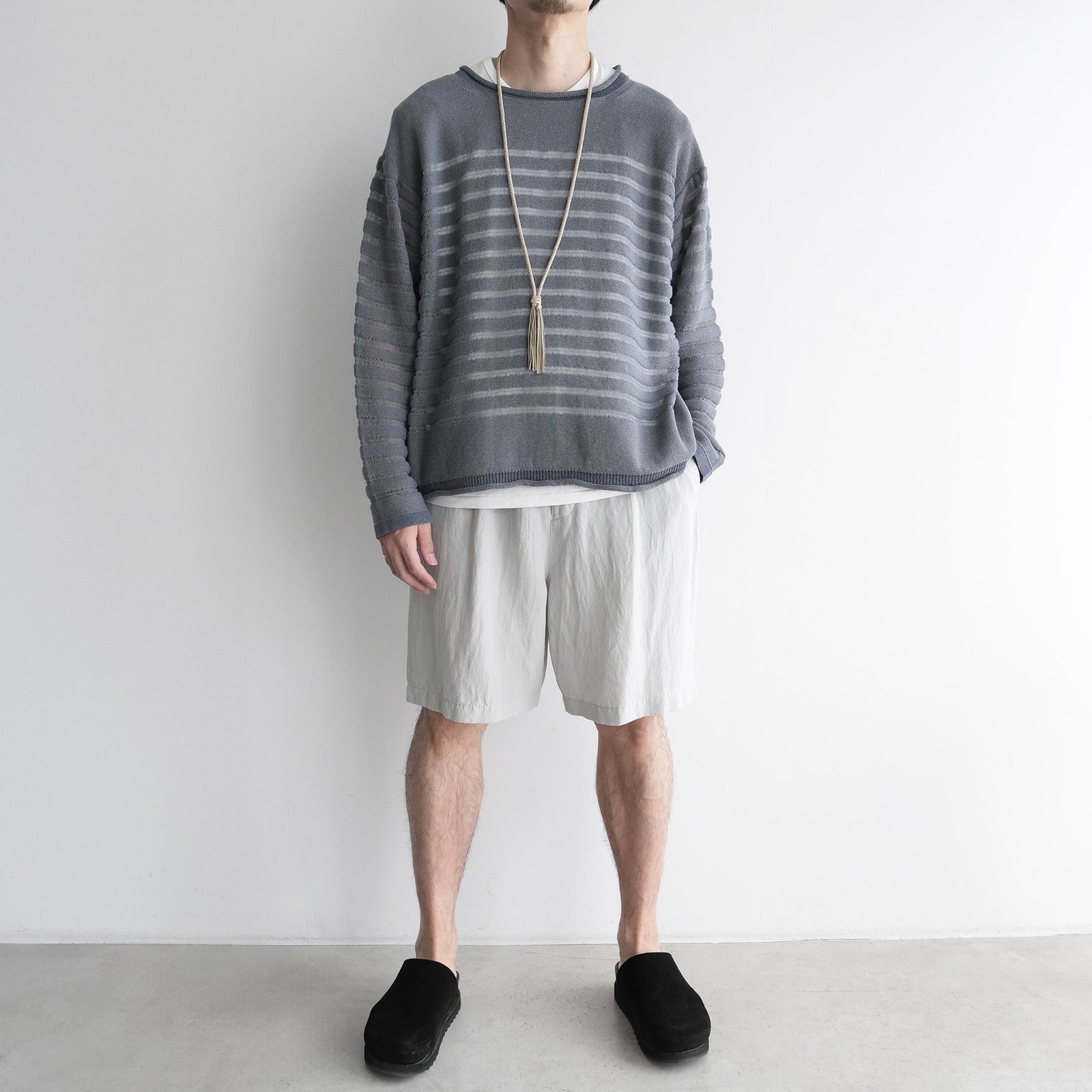 Cotton Linen Voile Loose Fit Shorts -パンツ-（Sax / サックス）
