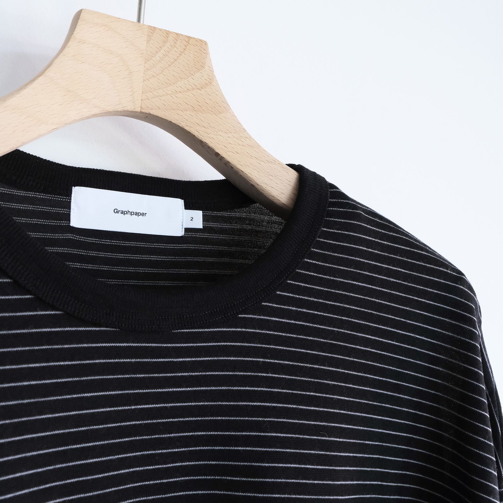 Fine Wool Border L/S Crew Neck Tee -Tシャツ-（Black×Gray / ブラック×グレー）GU263-70158B