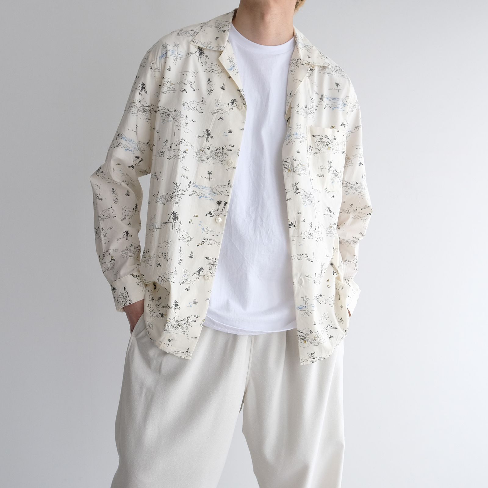 Cotton Rayon - Open Collar L/S Shirts -シャツ-（Ivory / アイボリー）
