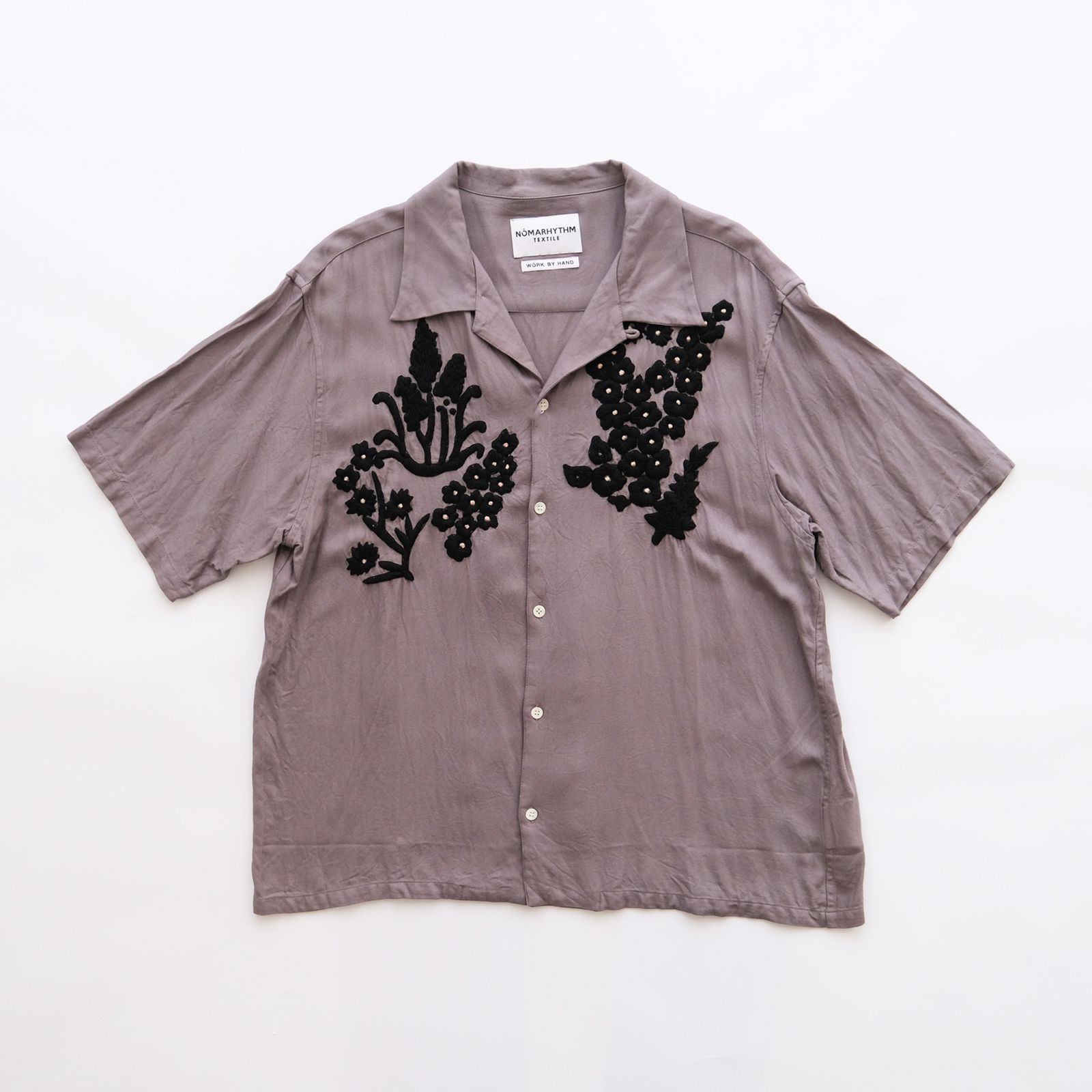 Flower Hand Embroidery Shirt -シャツ-（Gray / グレー）