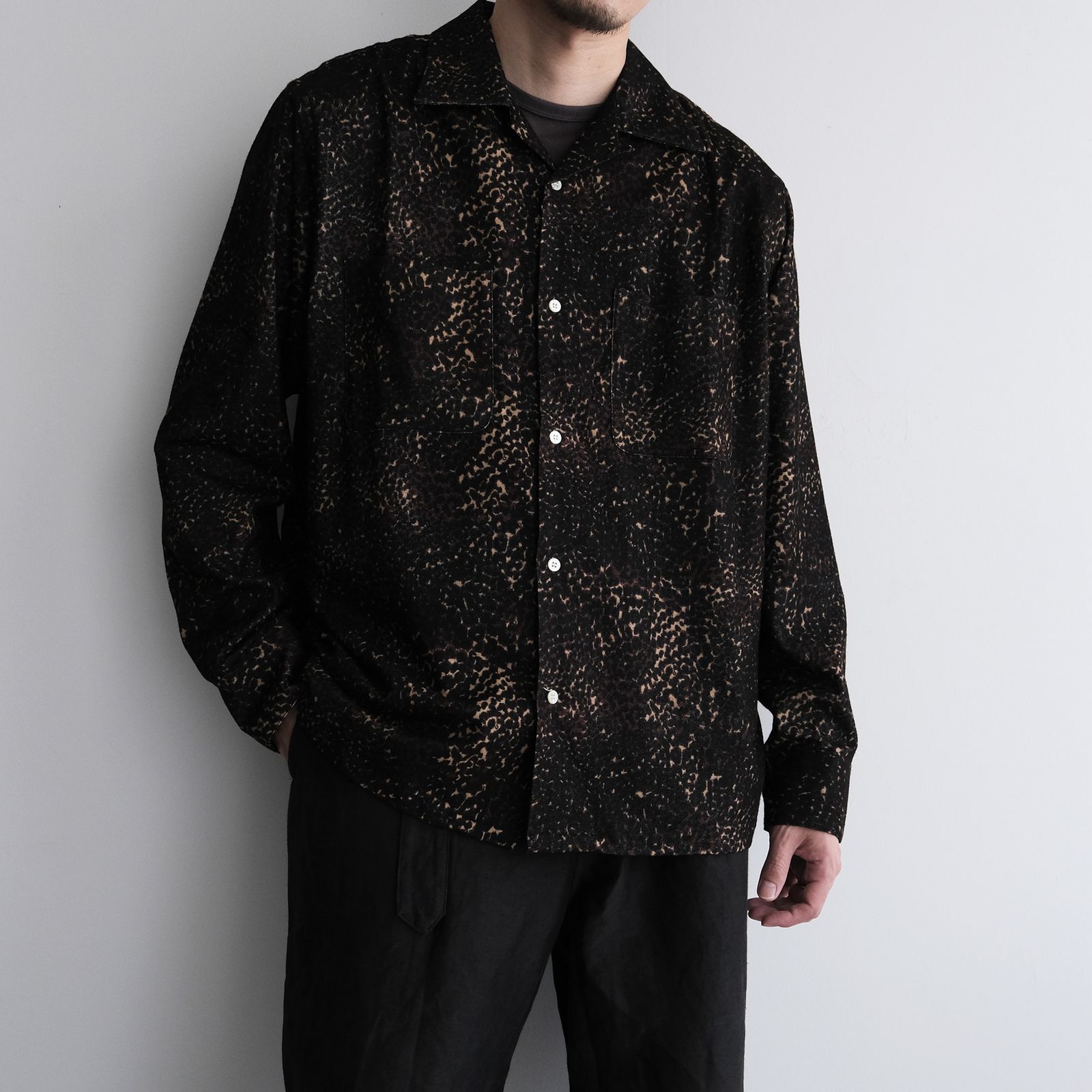 Leopard Flannel Open Collar Shirt -シャツ-（Brown / ブラウン）