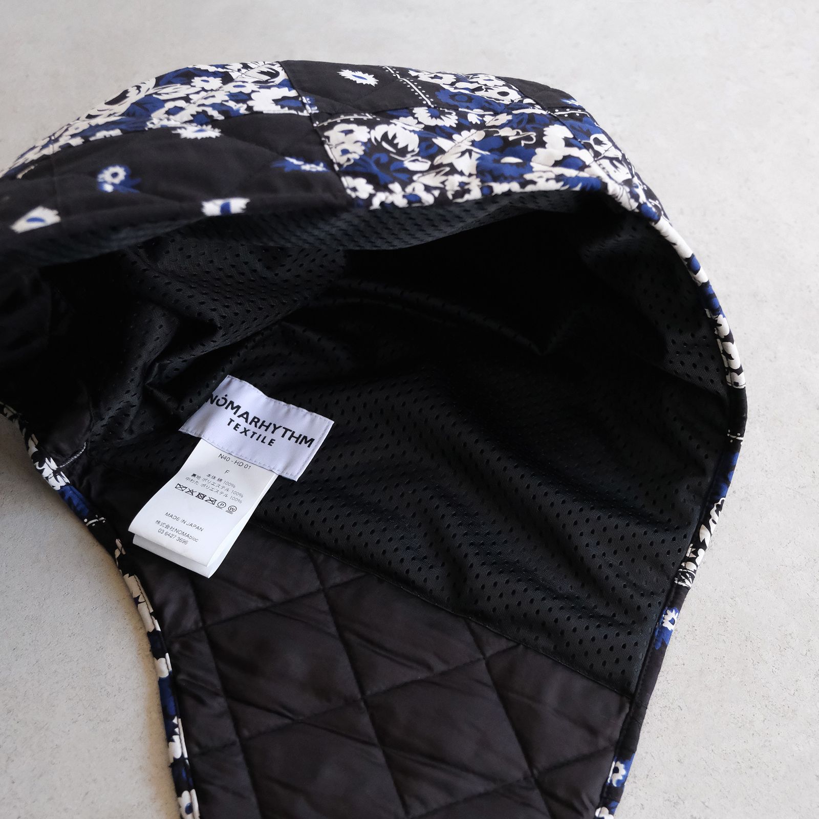 Patchwork Bandana Quilted Hood -スカーフ-（Black×Blue / ブラック×ブルー）