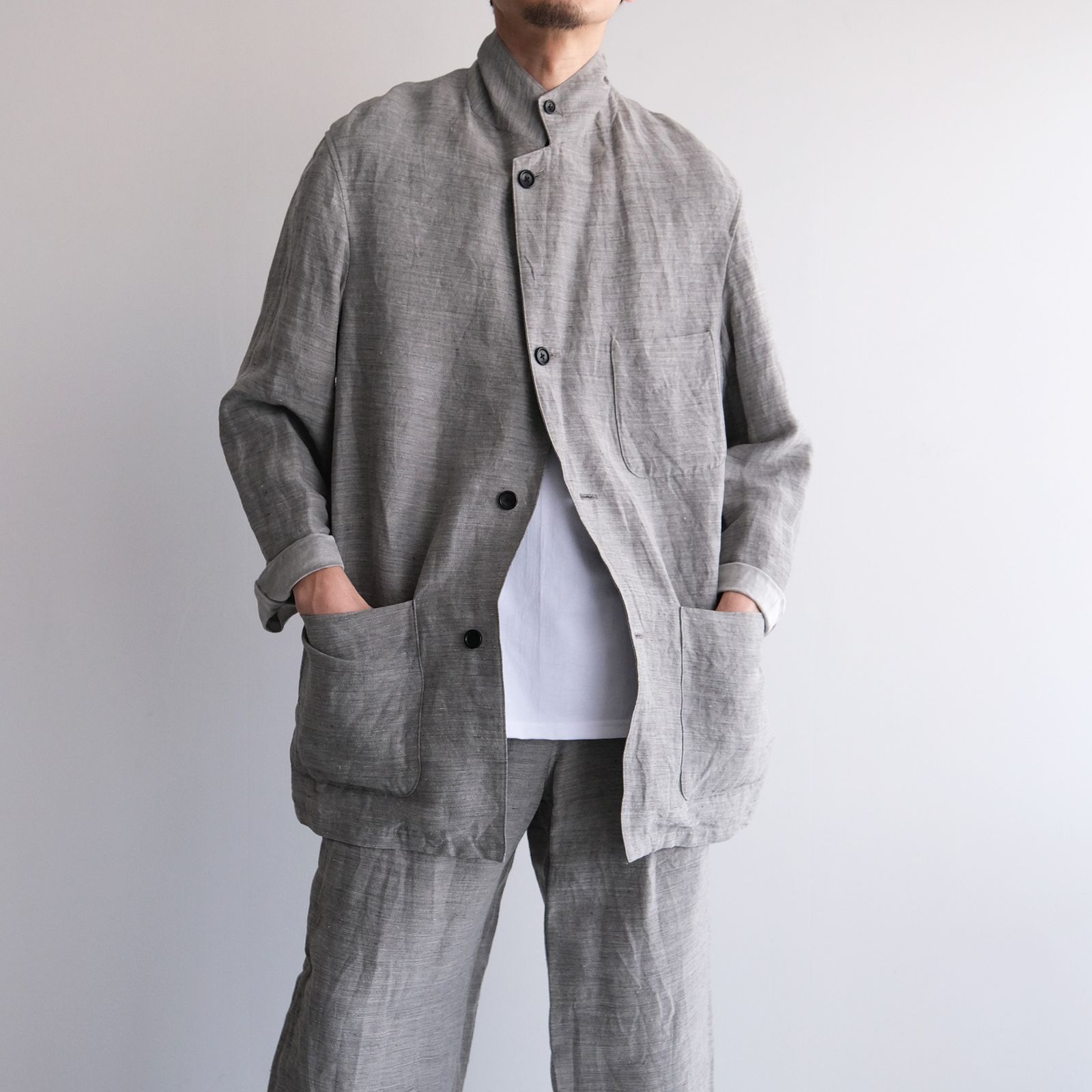 Linen Cupro Back Satin Work Jacket -ジャケット-（Gray / グレー）GM261-20370