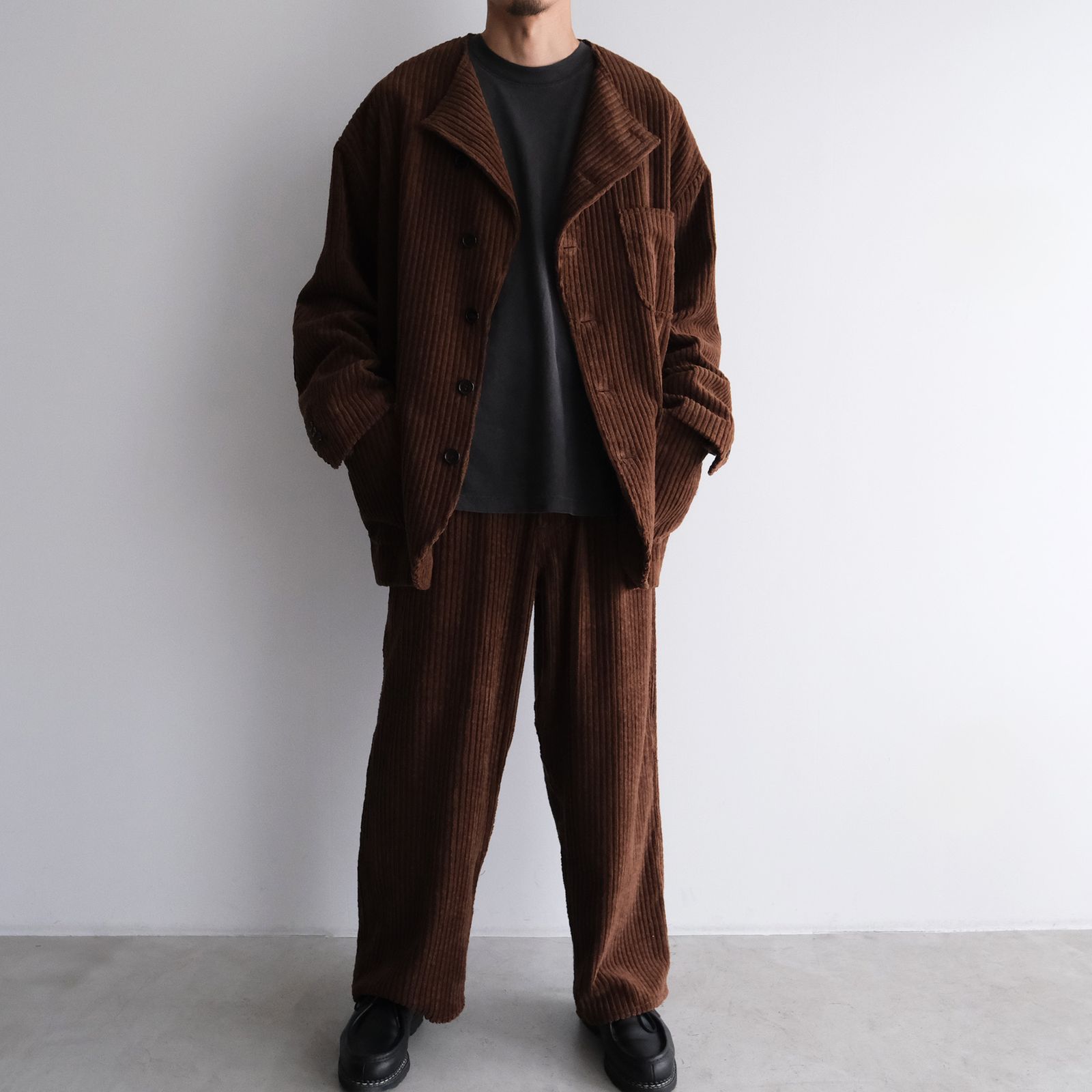Corduroy Collarless Jacket -ジャケット-（Brown / ブラウン）