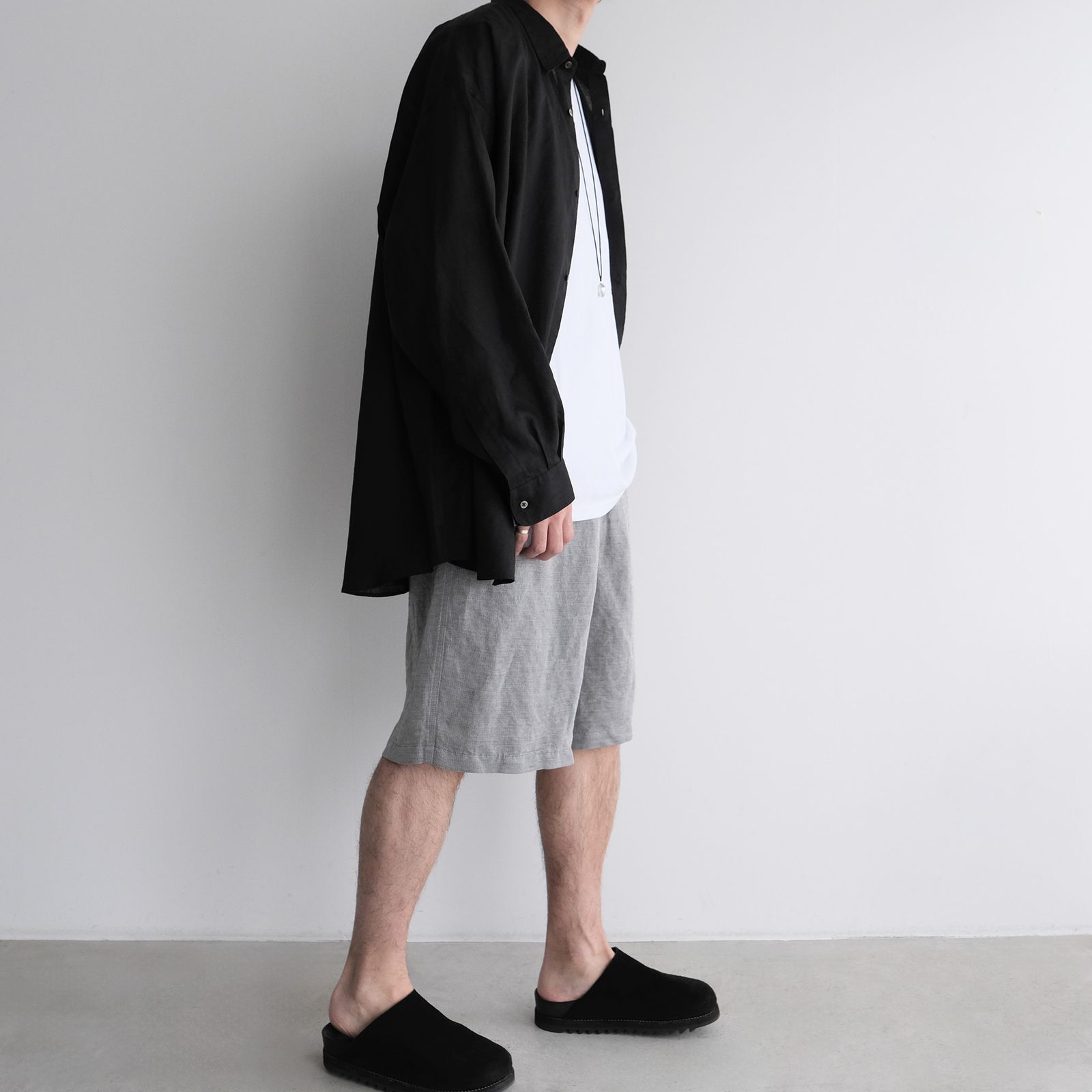 Linen L/S Oversized Regular Collar Shirt -シャツ-（Black / ブラック）GM262-50039B