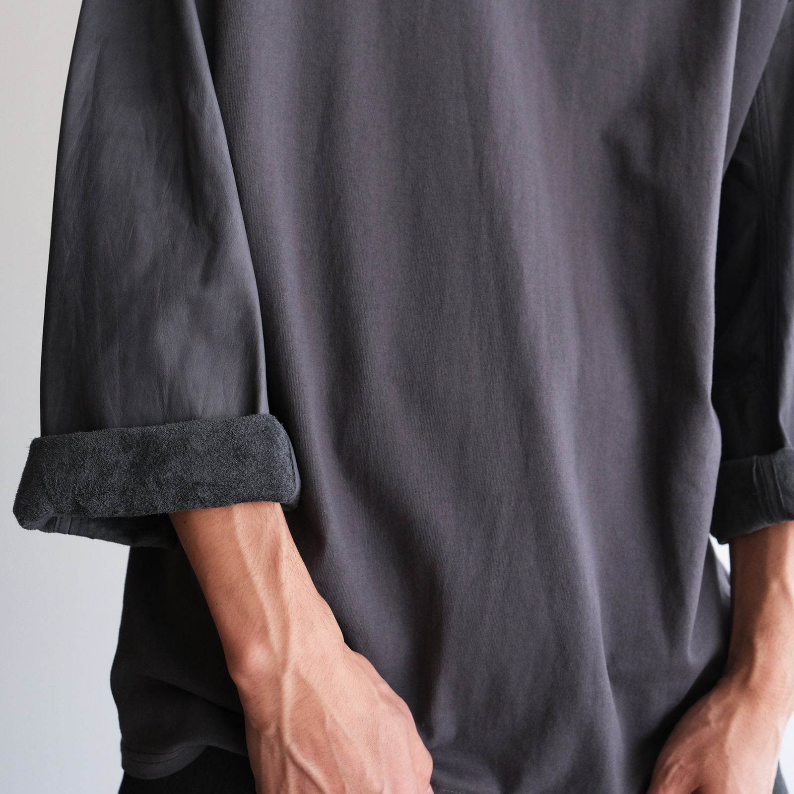 Washable Leather Sleeve：L/S T-Shirts -Tシャツ（Gray / グレー）