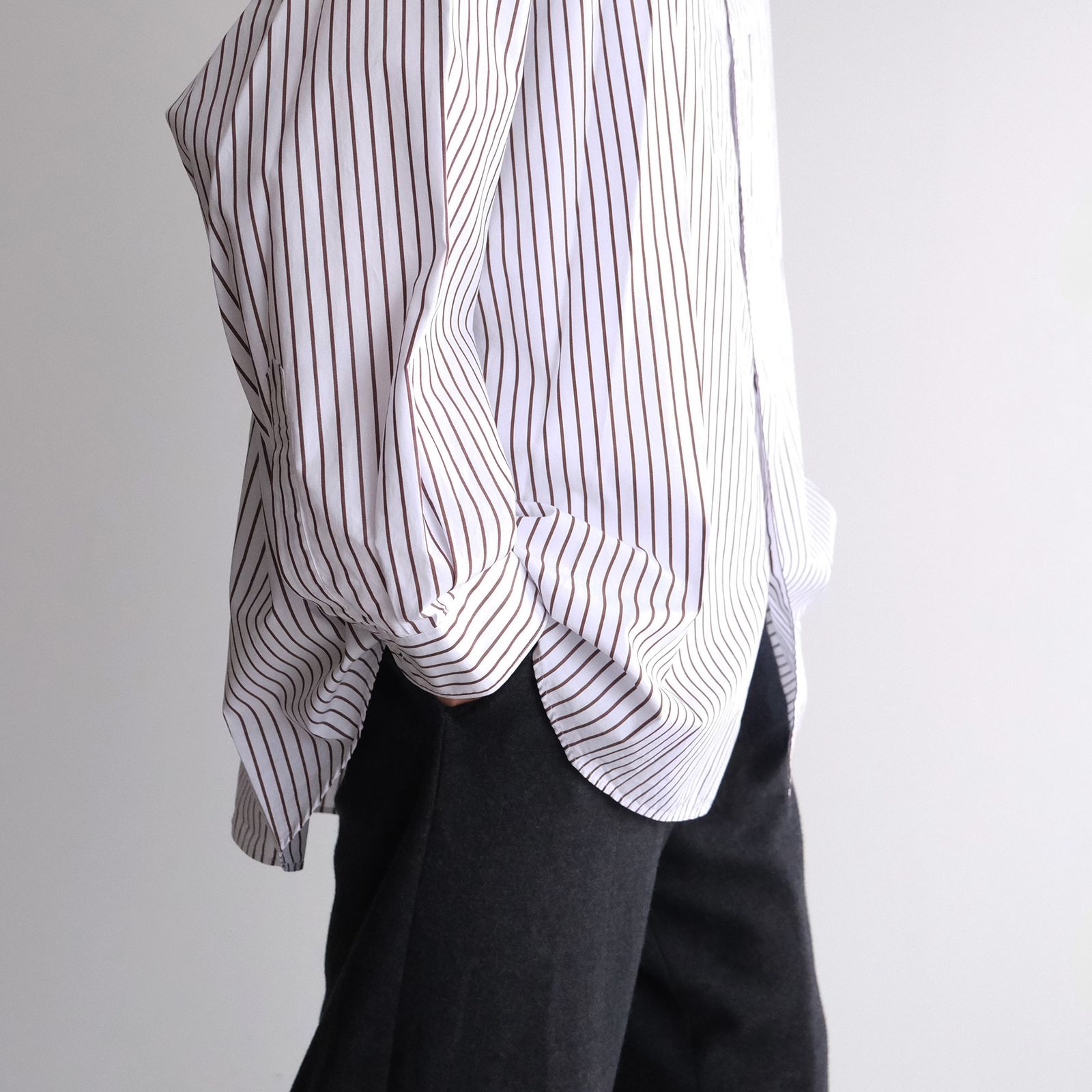 Graphpaper - Sidogras Stripe L/S Oversized Band Collar Shirt