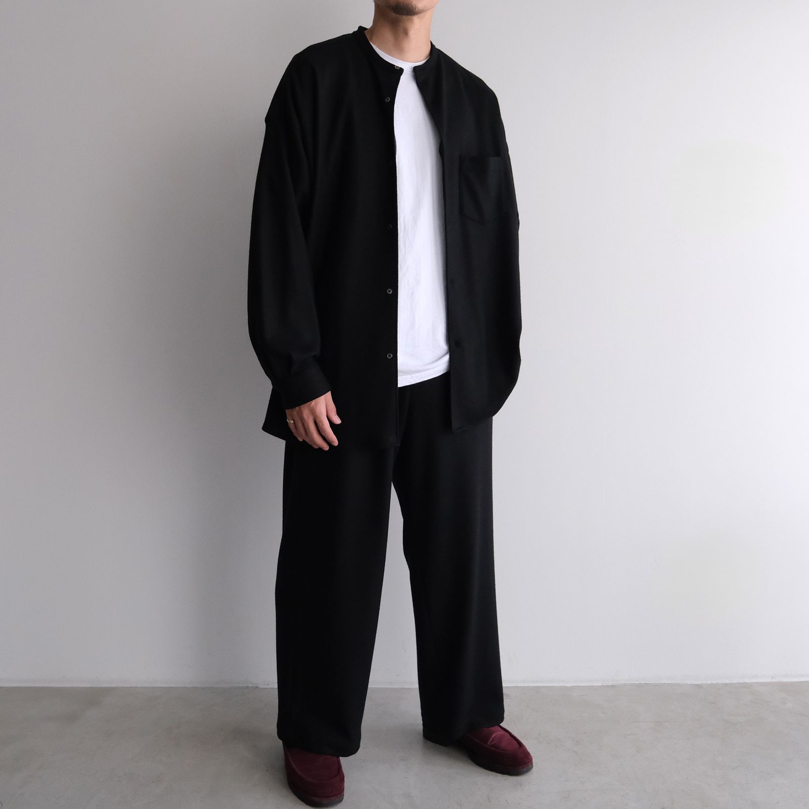 Wool Smooth Flannel Oversized Band Collar Shirt -オーバーサイズシャツ-（Black / ブラック）GU253-50222B