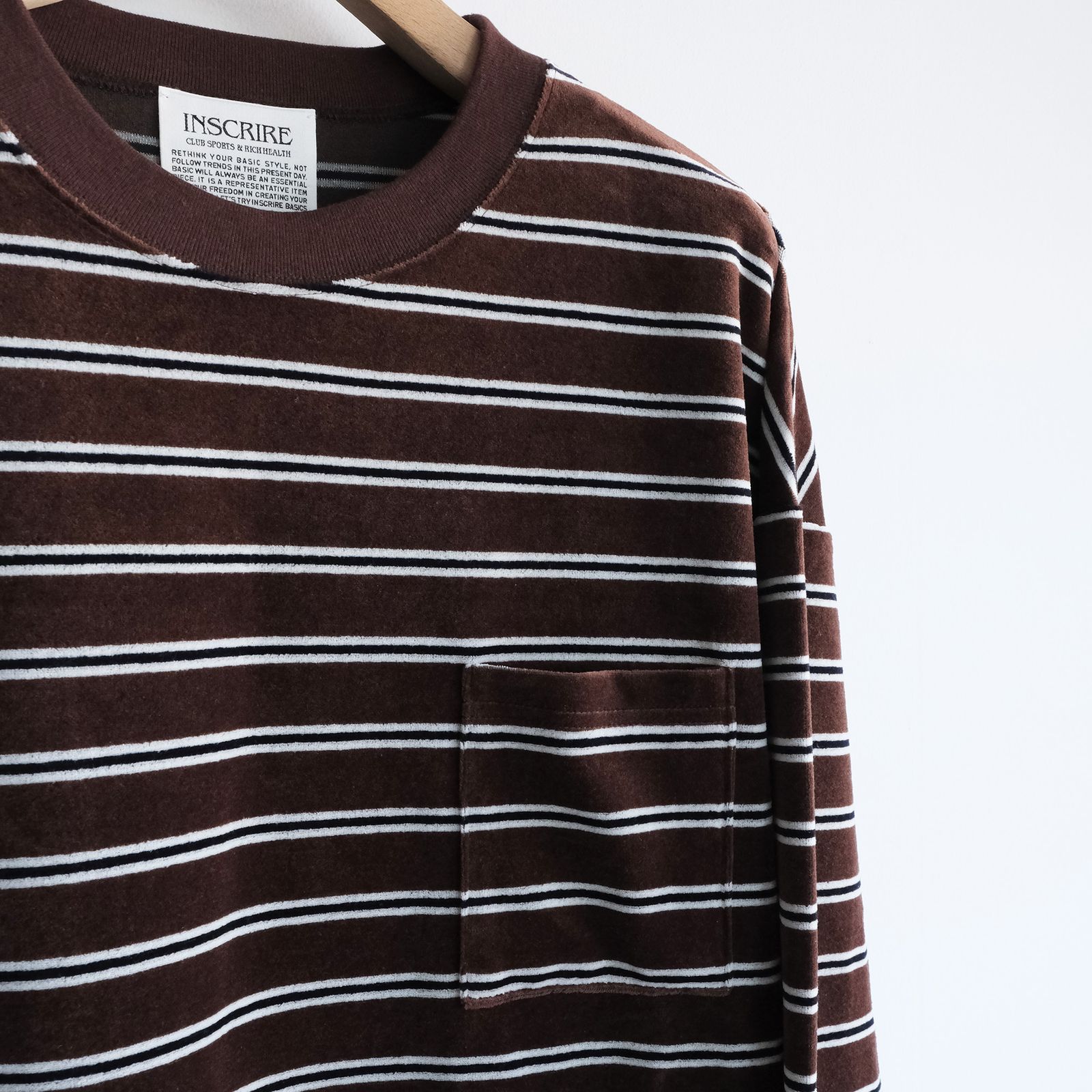 Velvet Border Long Sleeve Tee -Tシャツ-（Brown×Navy / ブラウン×ネイビー）
