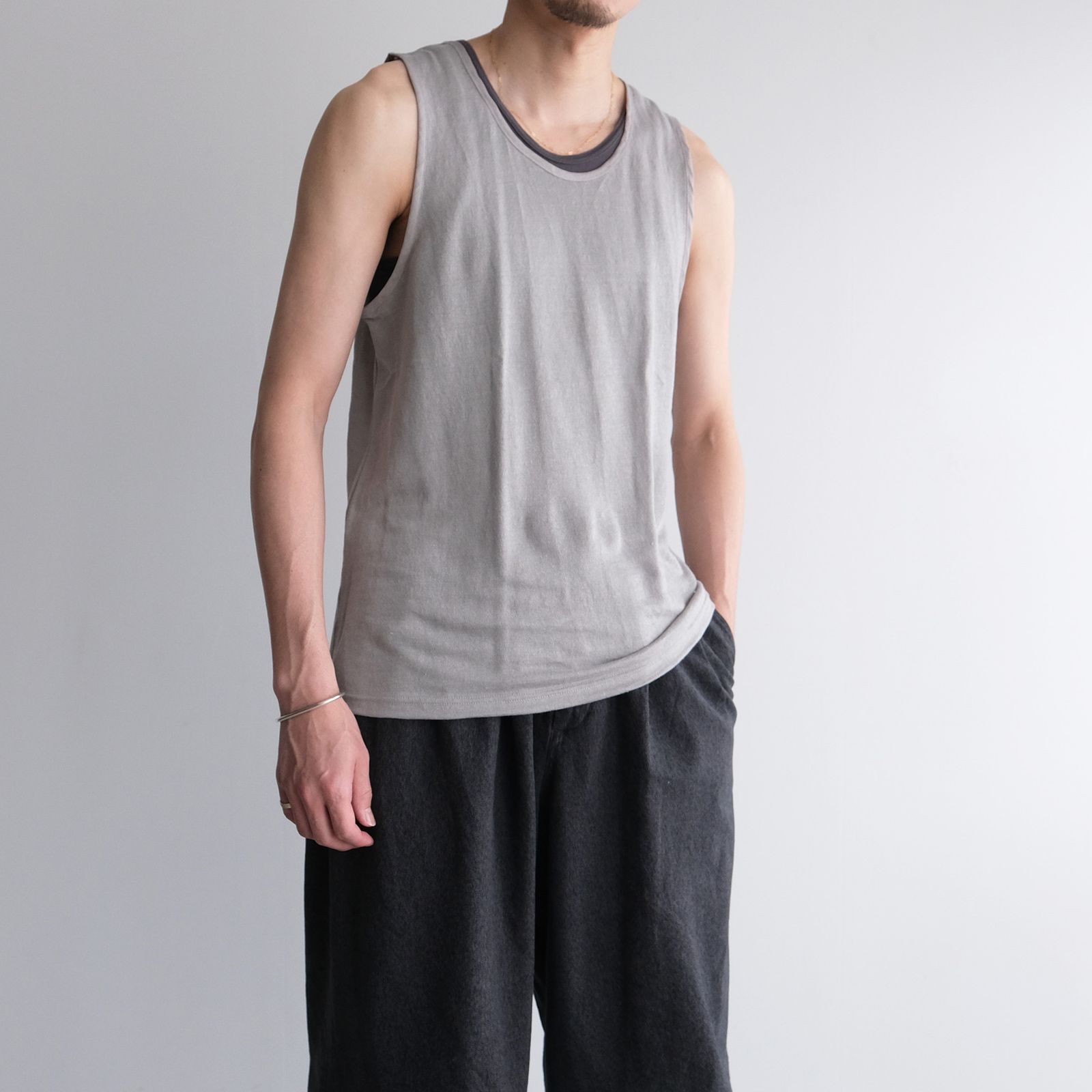 rinoneca - Linen Pique Tank Top -タンクトップ-（Black / ブラック