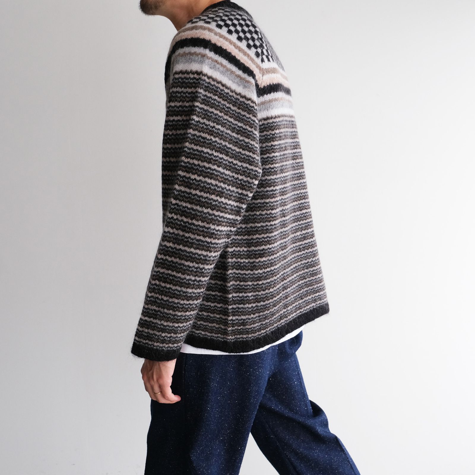 Checker & Stripe Sweater -ニット-（Black / ブラック）