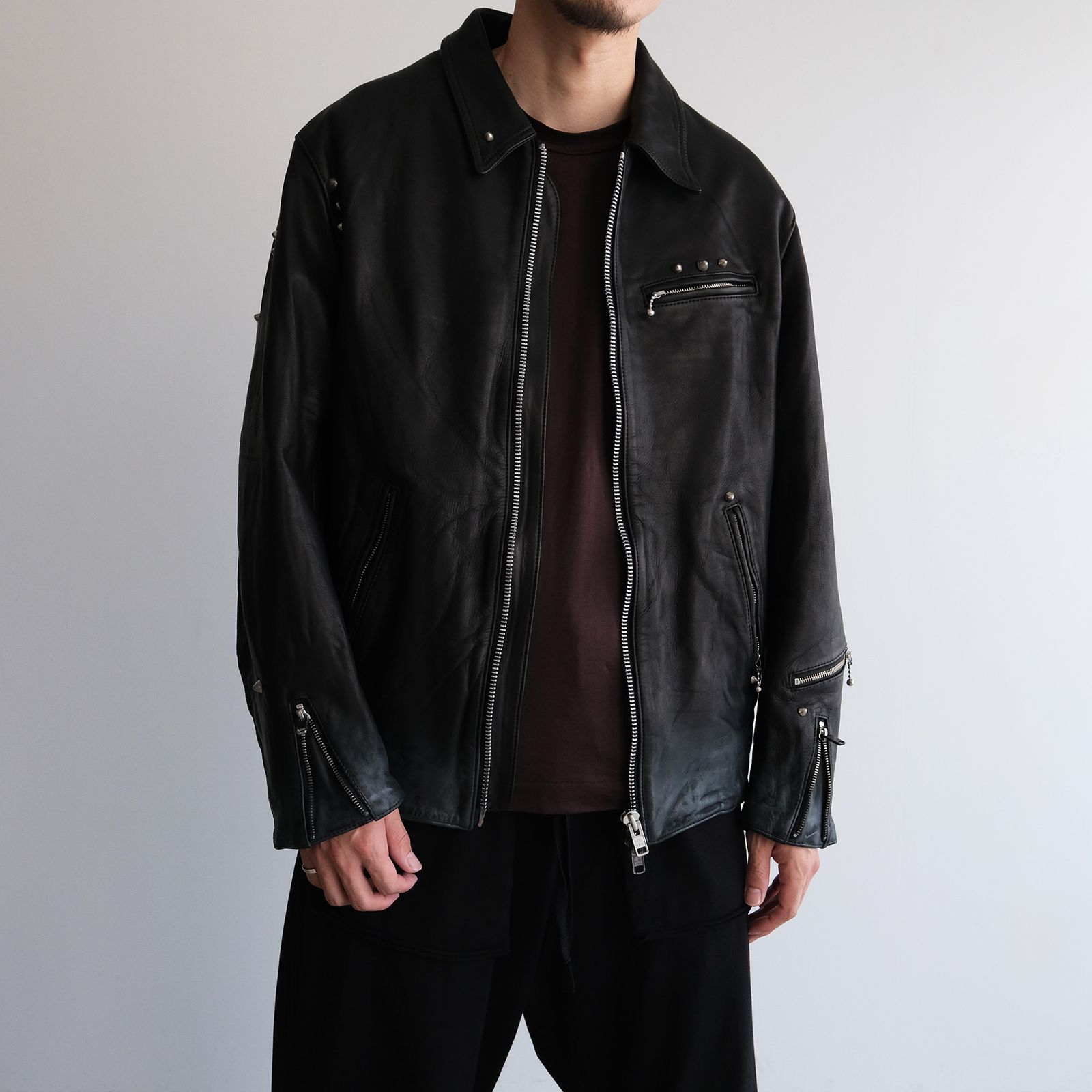 Hand Dyed Studded Riders Jacket -ライダースジャケット-（Black / ブラック）