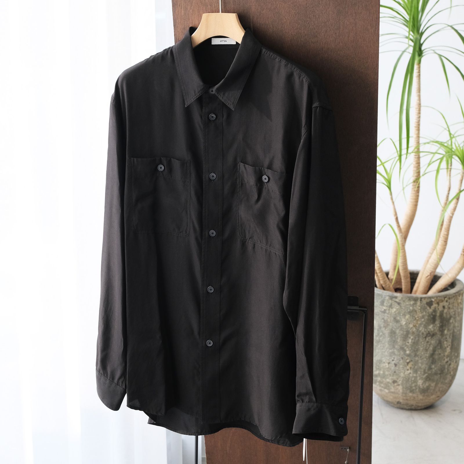 Fibril Silk Tafta Work Shirt -シャツ-（Black / ブラック）