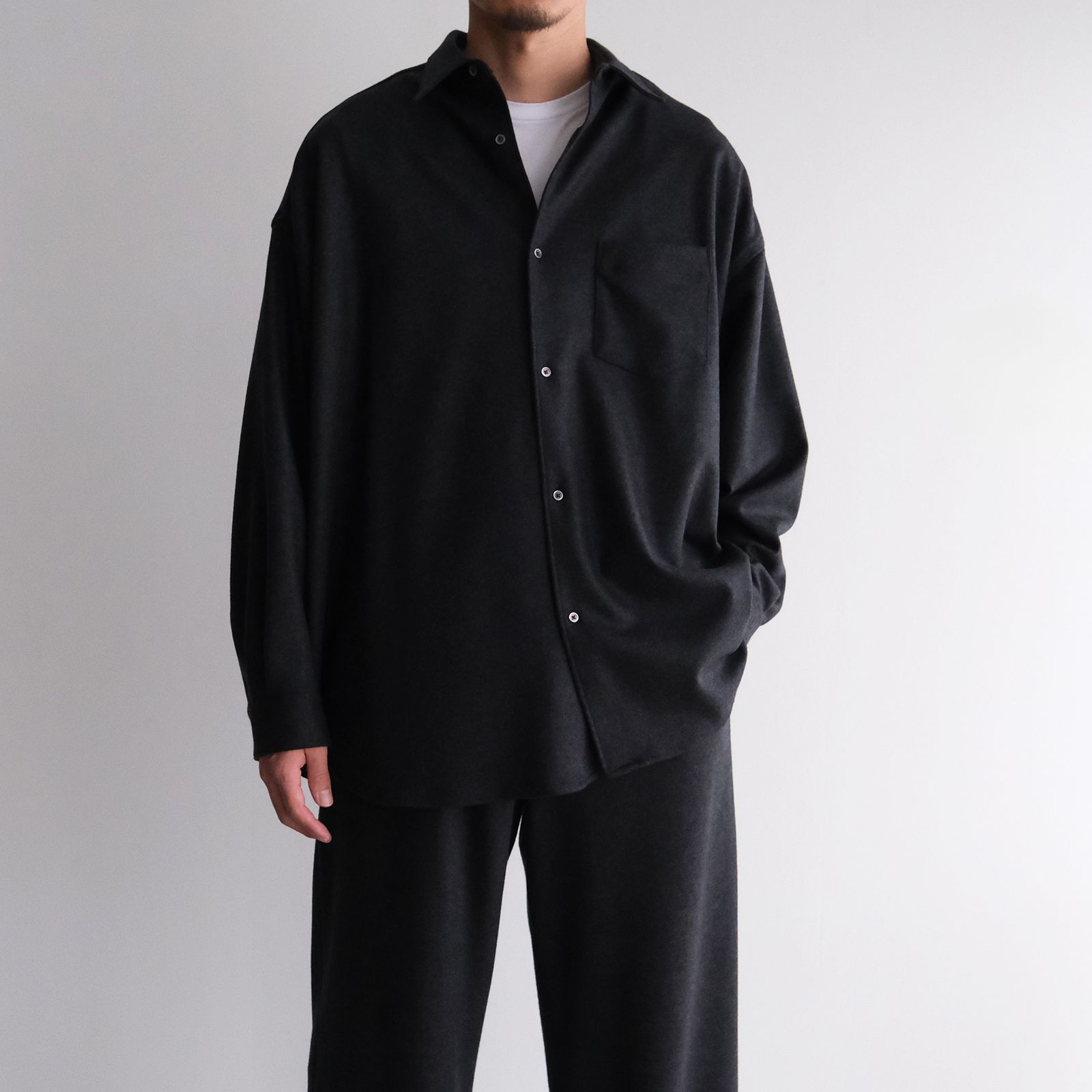 Wool Smooth Flannel Oversized Regular Collar Shirt -オーバーサイズシャツ-（Gray / グレー）GU253-50221B