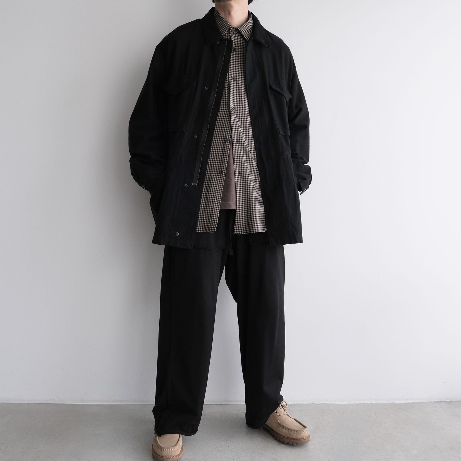 Cotton Wool Check Shirts -シャツ-（B×B Check / ベージュブラックチェック）