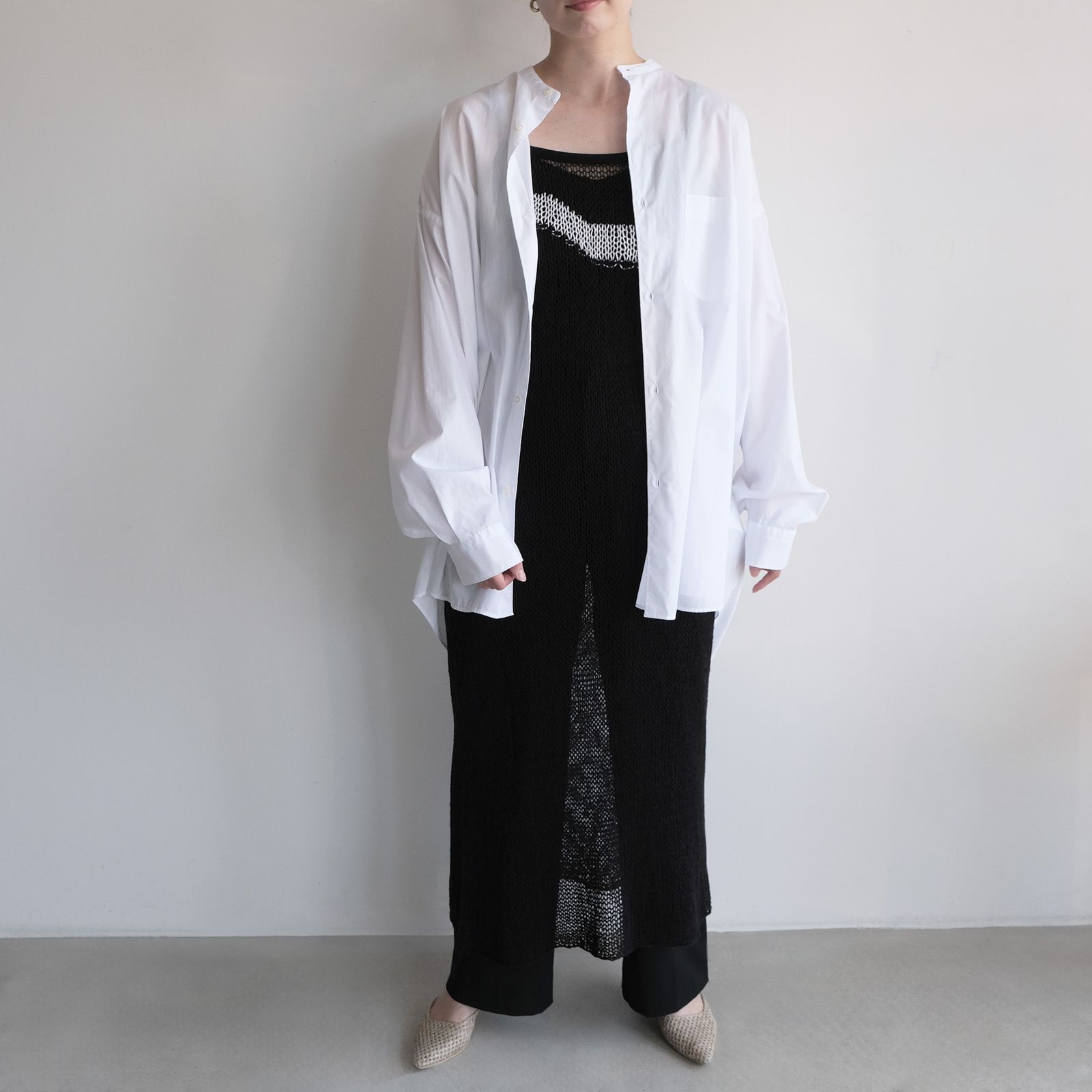 Mesh Knit Slip Dress -ワンピース-（Black / ブラック）