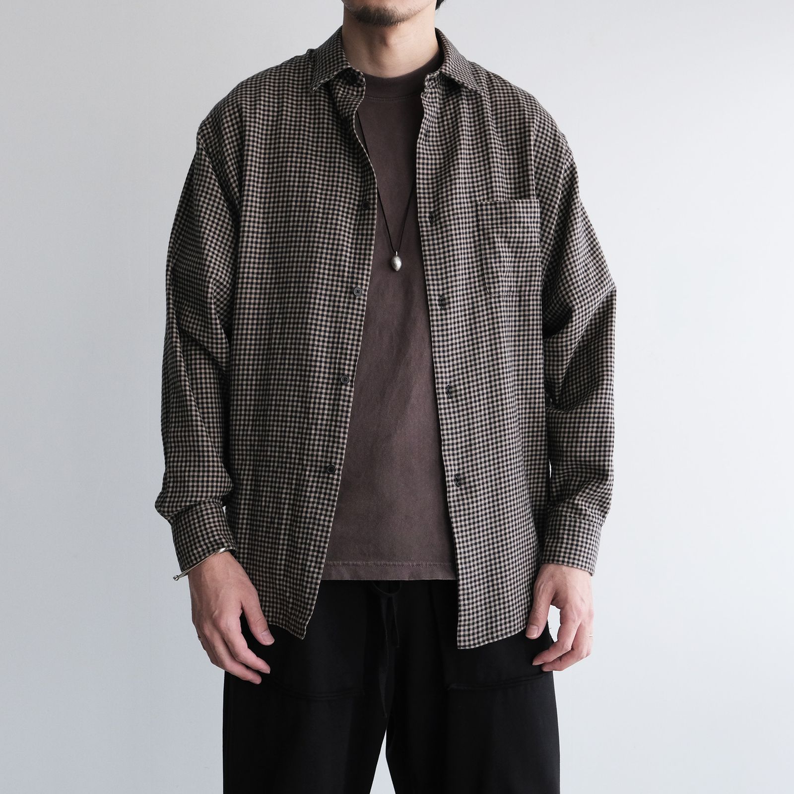 Cotton Wool Check Shirts -シャツ-（B×B Check / ベージュブラックチェック）