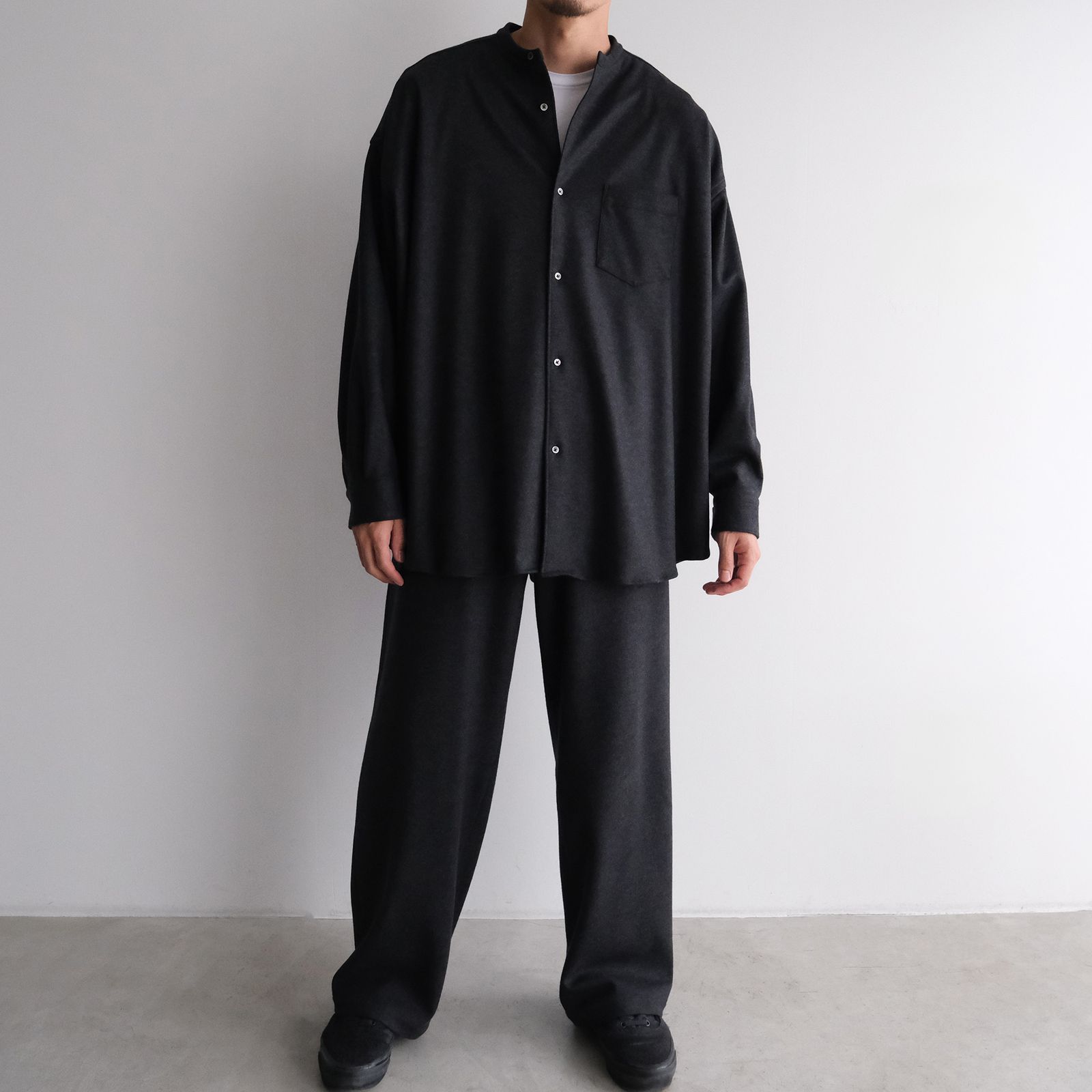 Wool Smooth Flannel Oversized Band Collar Shirt -オーバーサイズシャツ-（Gray / グレー）GU253-50222B