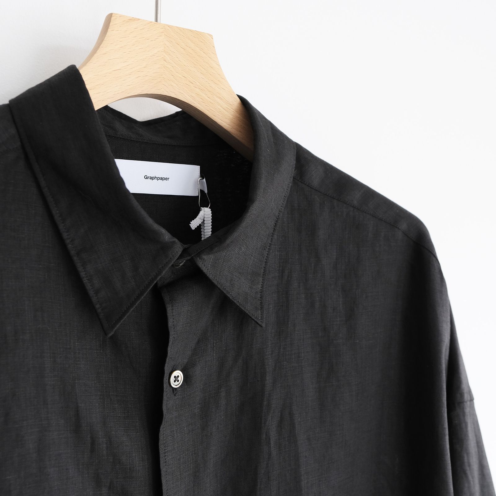 Linen L/S Oversized Regular Collar Shirt -シャツ-（Black / ブラック）GM262-50039B