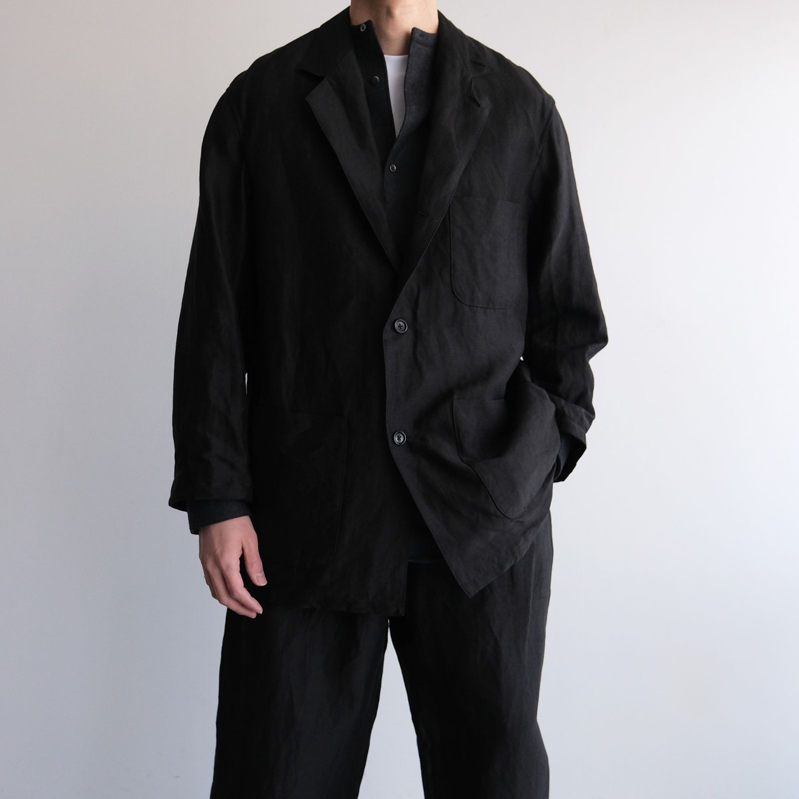 Linen Cupro Back Satin Work Jacket -ジャケット-（Black / ブラック）GM261-20370